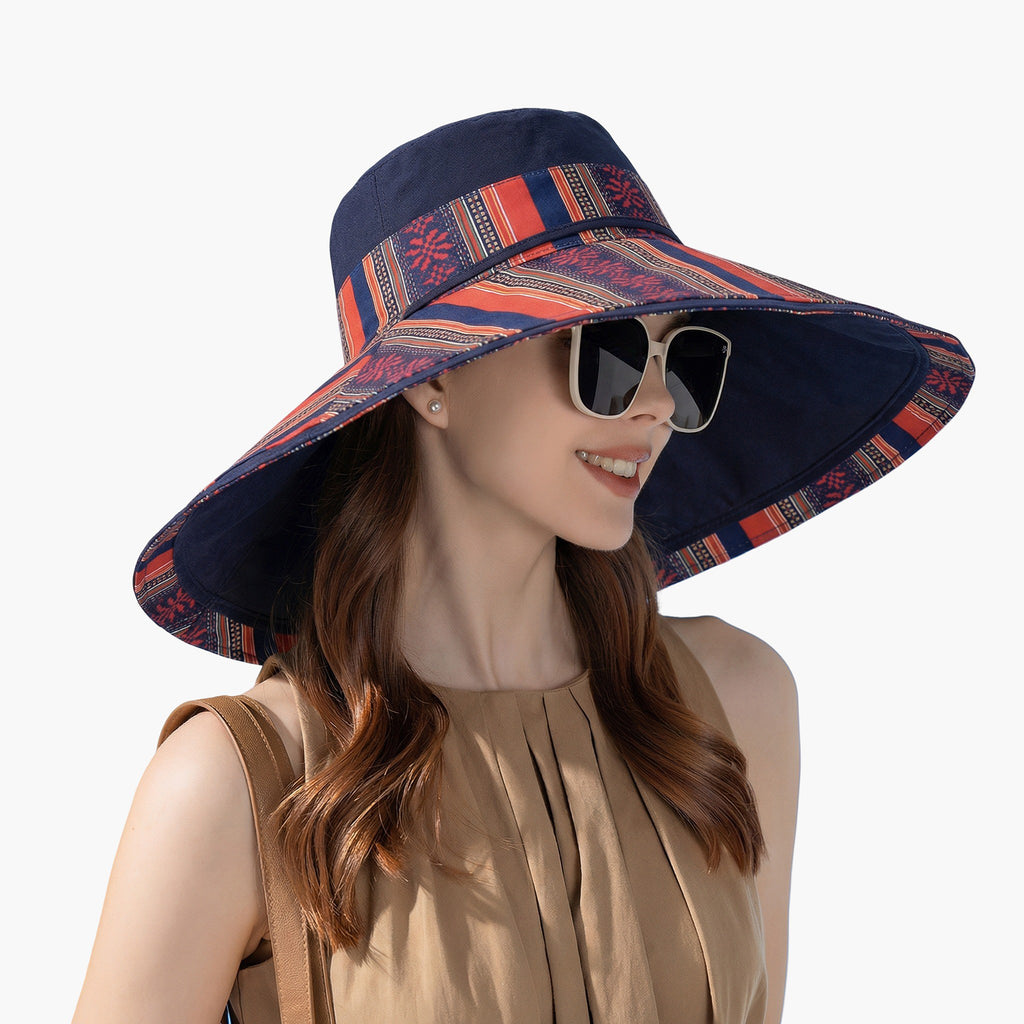 Anna-Kaci Women's Reversible Wide Brim Sun Hat with Chin Tie Large Floppy Brim Packable Summer Beach Hat
