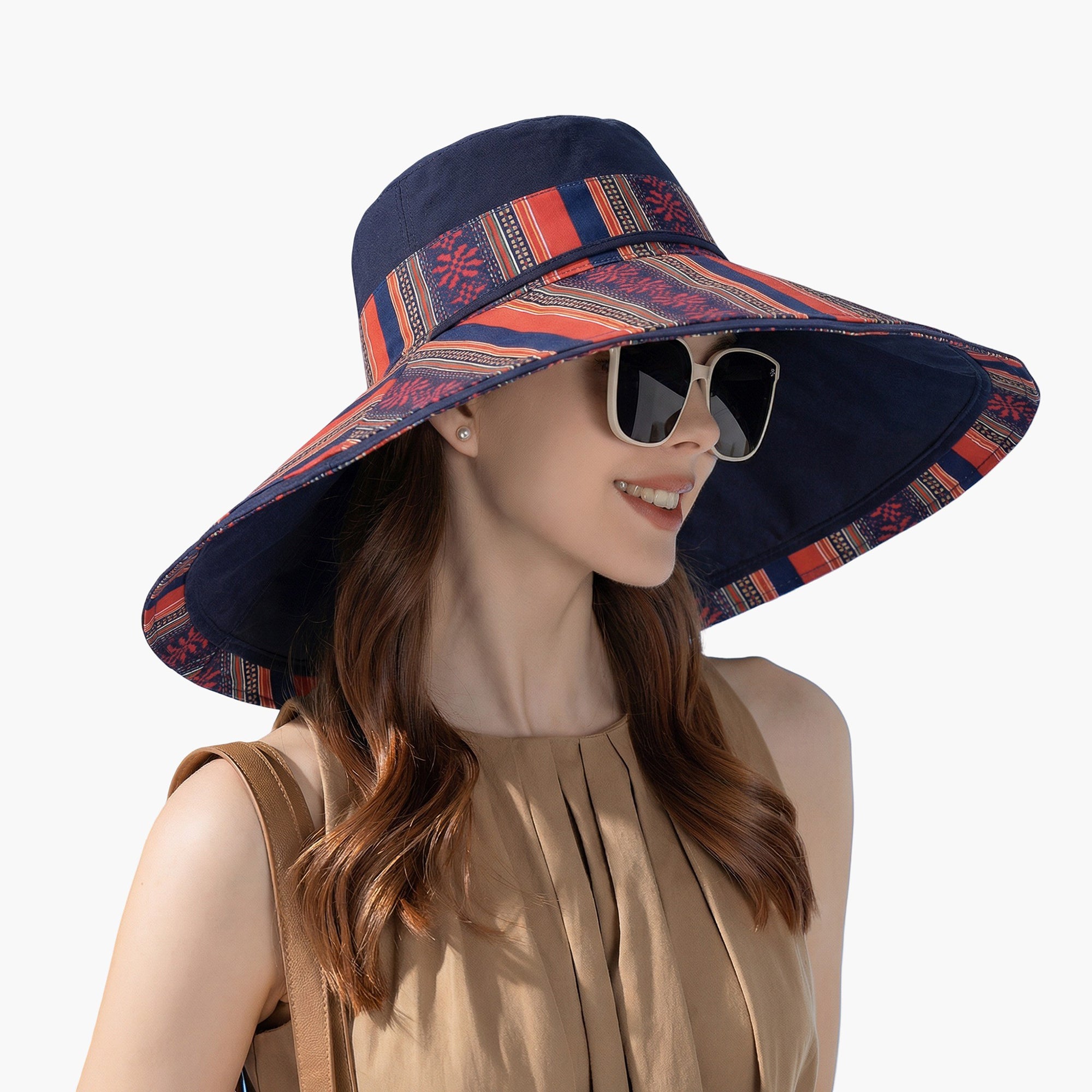 Anna-Kaci Women's Reversible Wide Brim Sun Hat with Chin Tie Large Floppy Brim Packable Summer Beach Hat