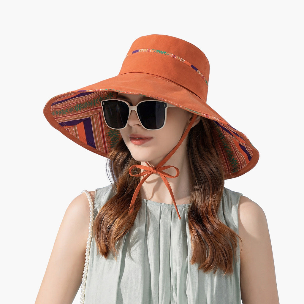 Anna-Kaci Women's Reversible Wide Brim Sun Hat with Chin Tie Large Floppy Brim Packable Summer Beach Hat