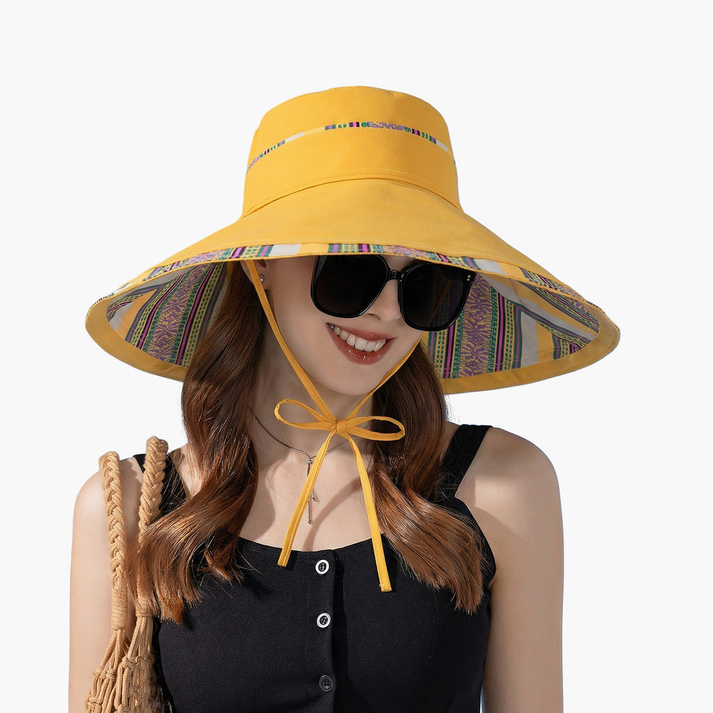 Anna-Kaci Women's Reversible Wide Brim Sun Hat with Chin Tie Large Floppy Brim Packable Summer Beach Hat