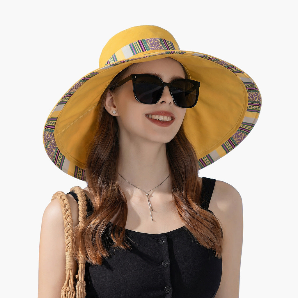 Anna-Kaci Women's Reversible Wide Brim Sun Hat with Chin Tie Large Floppy Brim Packable Summer Beach Hat