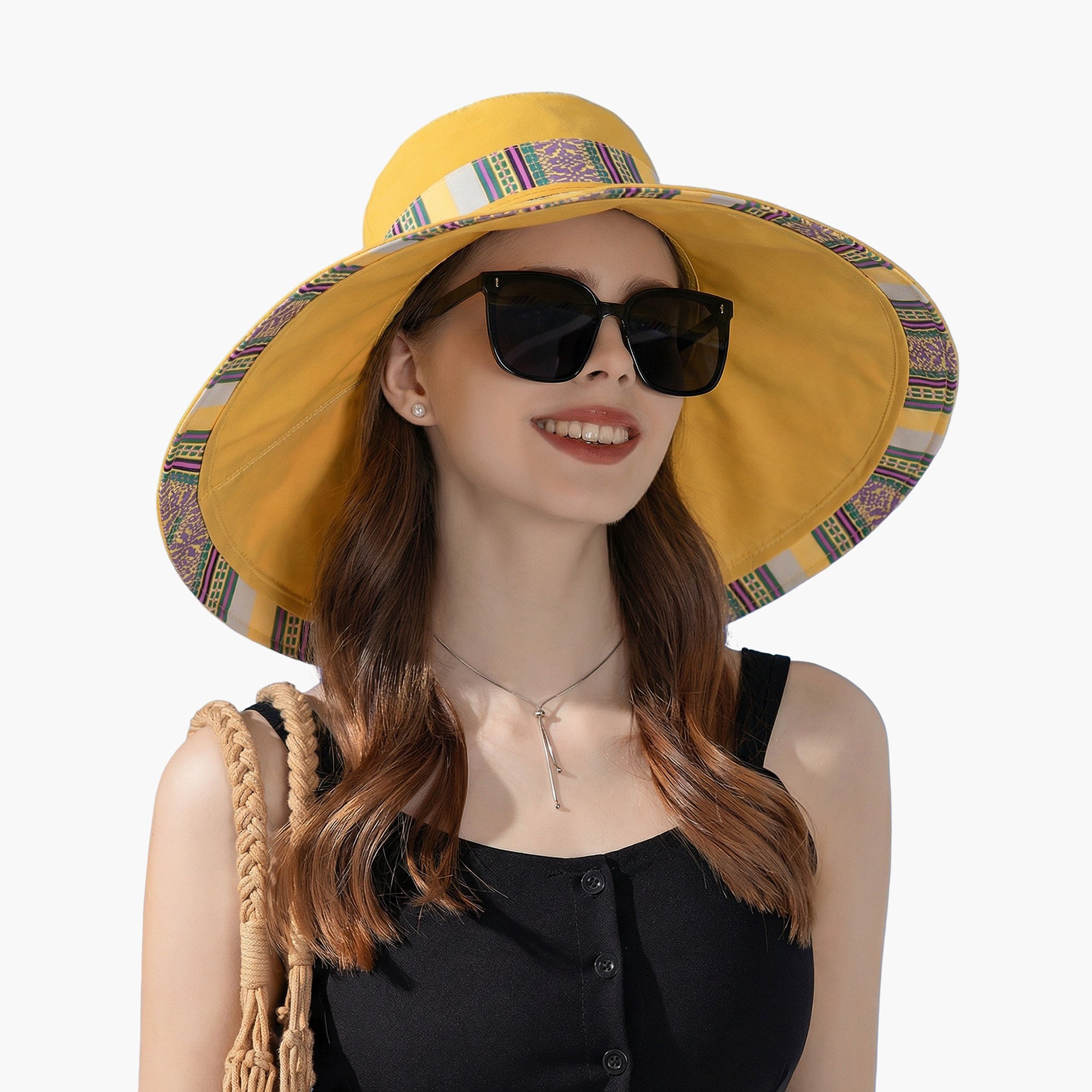 Anna-Kaci Women's Reversible Wide Brim Sun Hat with Chin Tie Large Floppy Brim Packable Summer Beach Hat