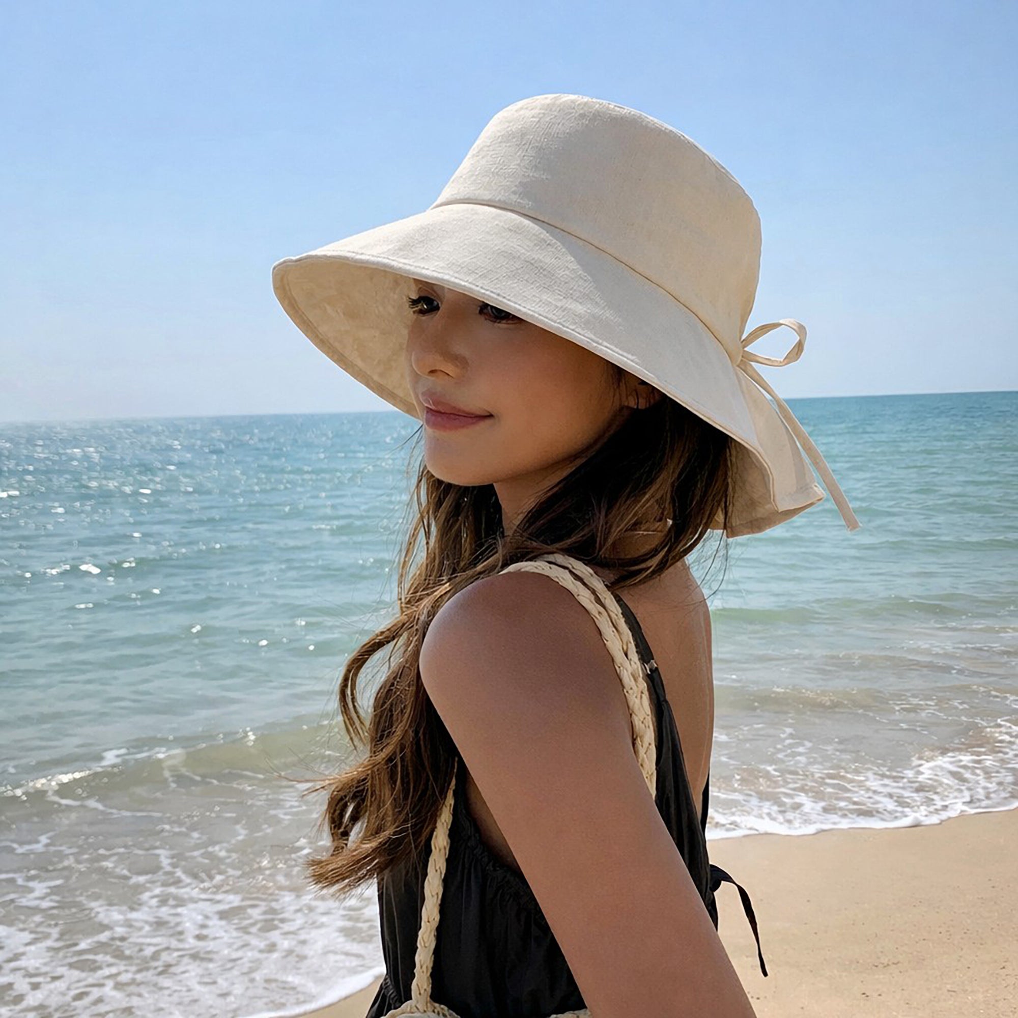Anna-Kaci Women's Wide Brim Sun Hat with Back Bow Adjustable Cotton Bucket Hat Summer Beach Sun Hat