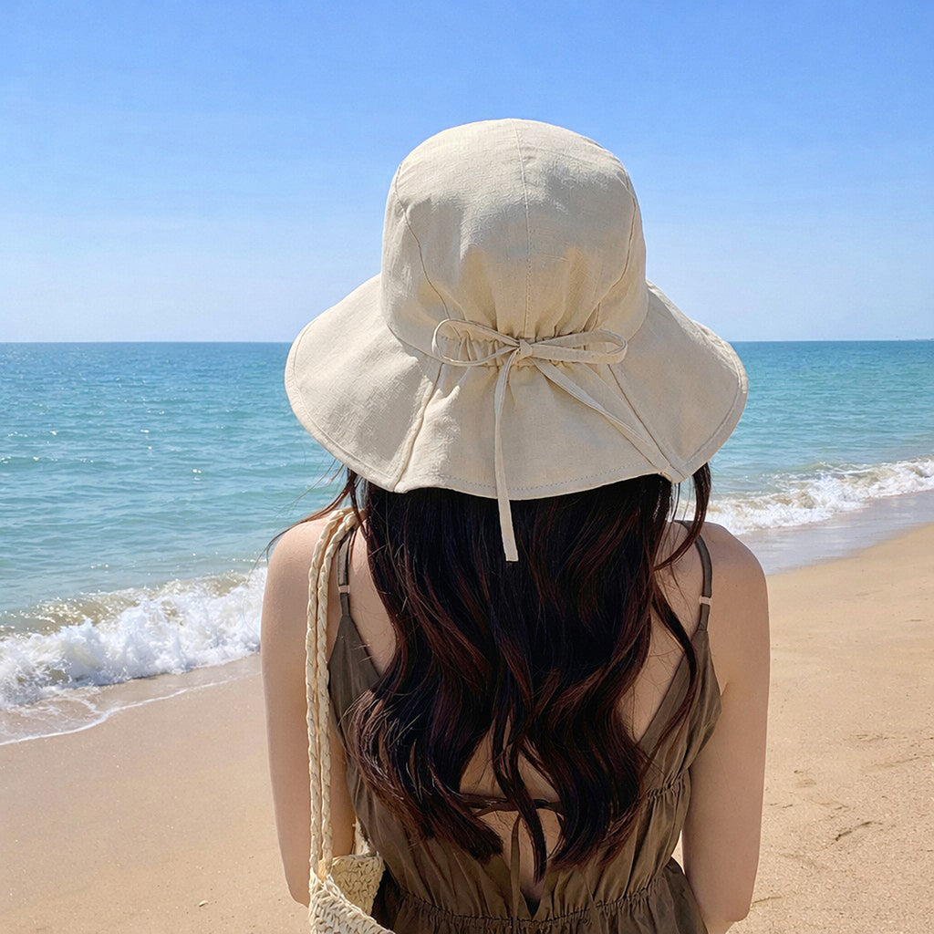 Anna-Kaci Women's Wide Brim Sun Hat with Back Bow Adjustable Cotton Bucket Hat Summer Beach Sun Hat