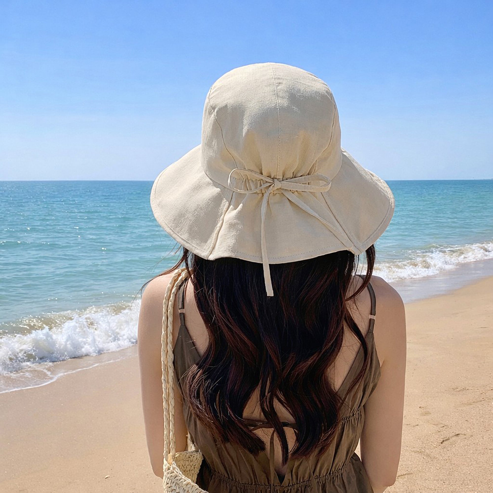 Anna-Kaci Women's Wide Brim Sun Hat with Back Bow Adjustable Cotton Bucket Hat Summer Beach Sun Hat