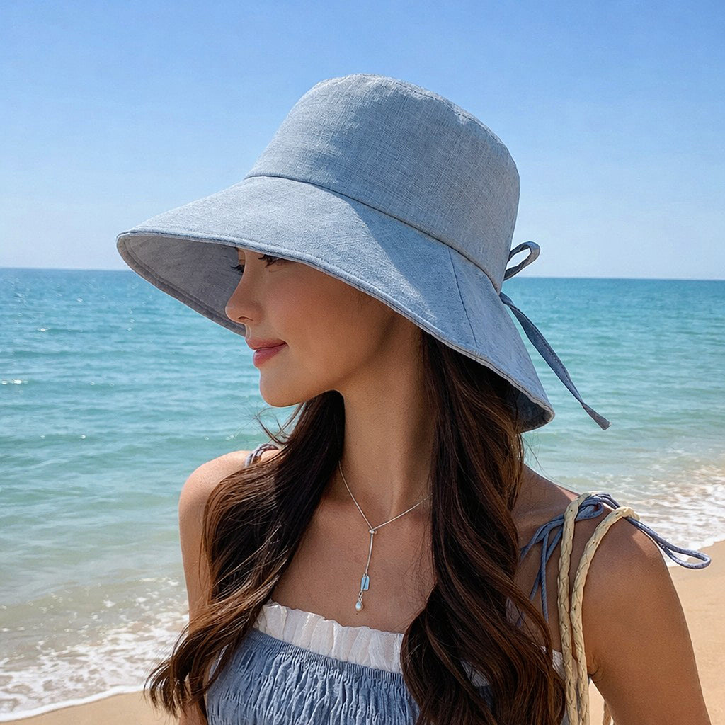 Anna-Kaci Women's Wide Brim Sun Hat with Back Bow Adjustable Cotton Bucket Hat Summer Beach Sun Hat