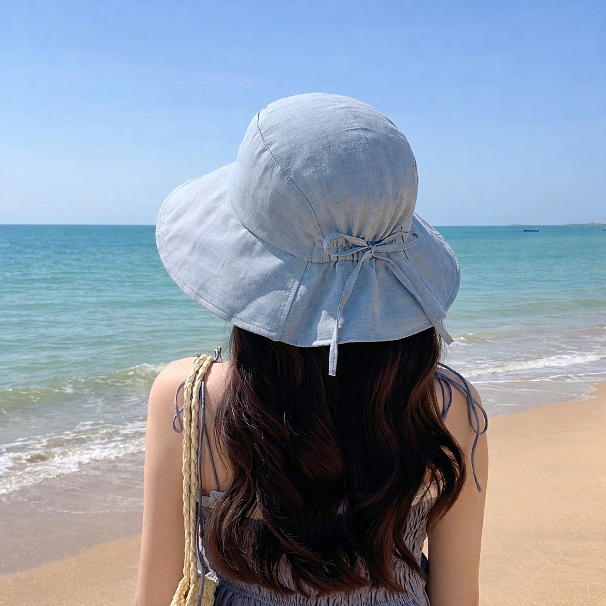 Anna-Kaci Women's Wide Brim Sun Hat with Back Bow Adjustable Cotton Bucket Hat Summer Beach Sun Hat
