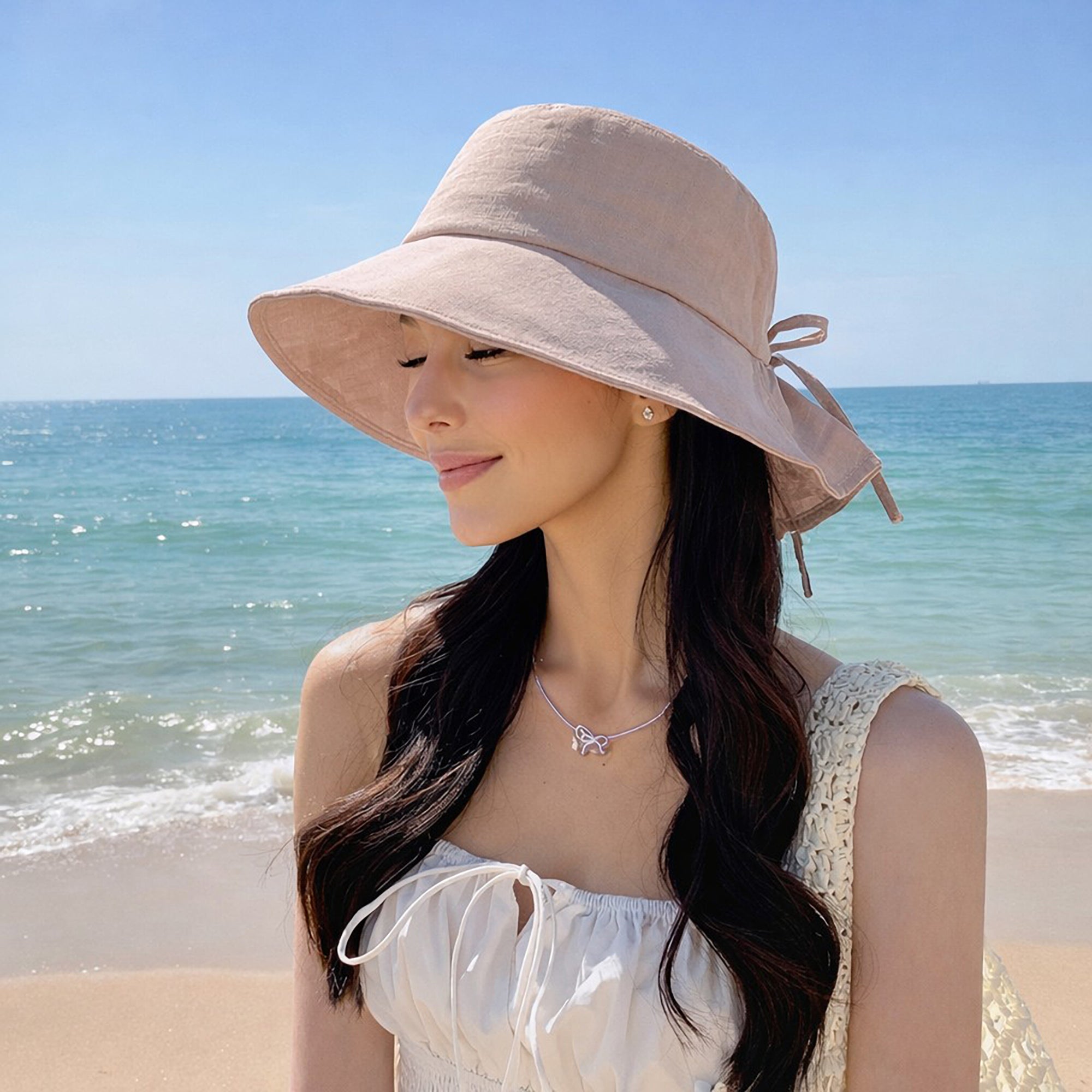 Anna-Kaci Women's Wide Brim Sun Hat with Back Bow Adjustable Cotton Bucket Hat Summer Beach Sun Hat
