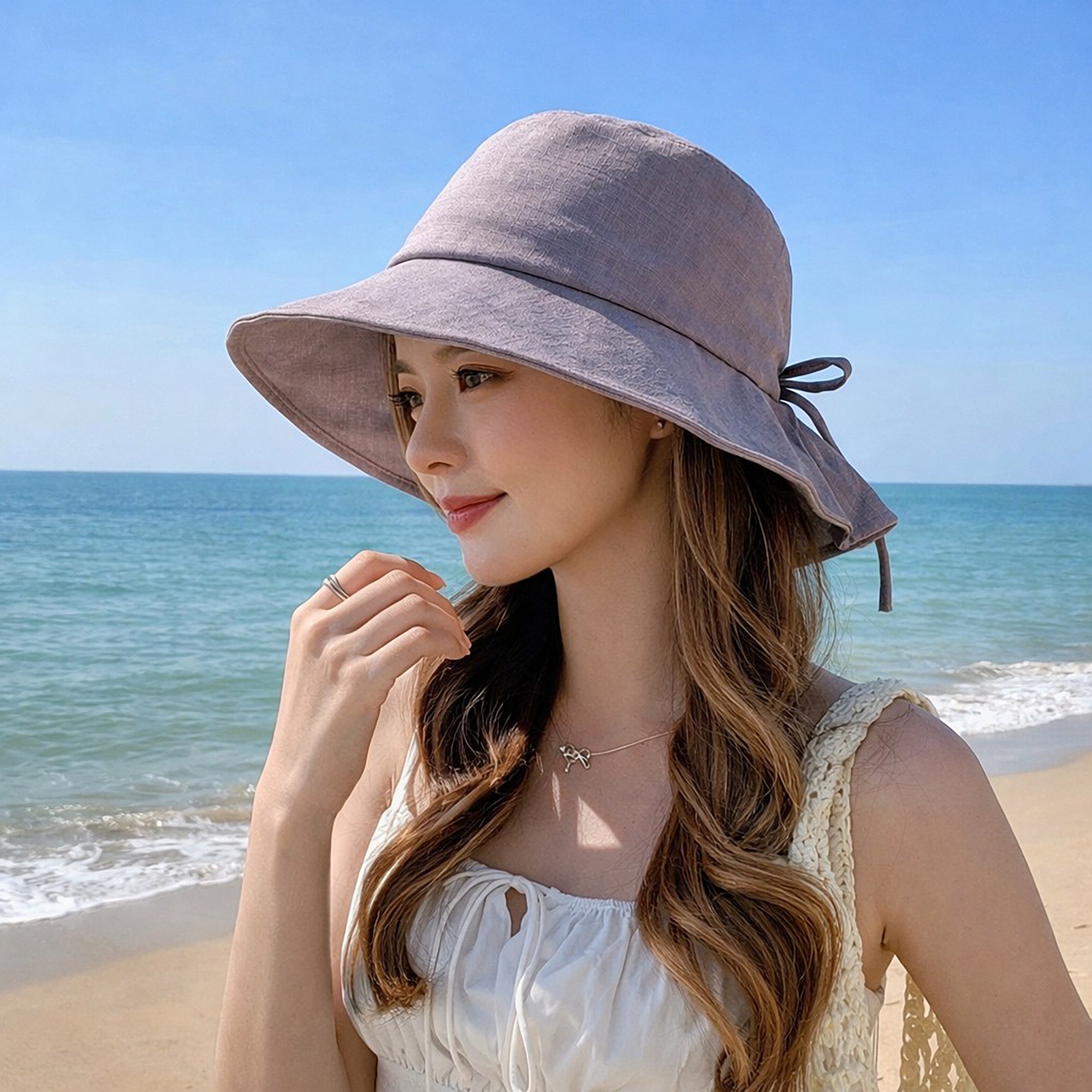 Anna-Kaci Women's Wide Brim Sun Hat with Back Bow Adjustable Cotton Bucket Hat Summer Beach Sun Hat