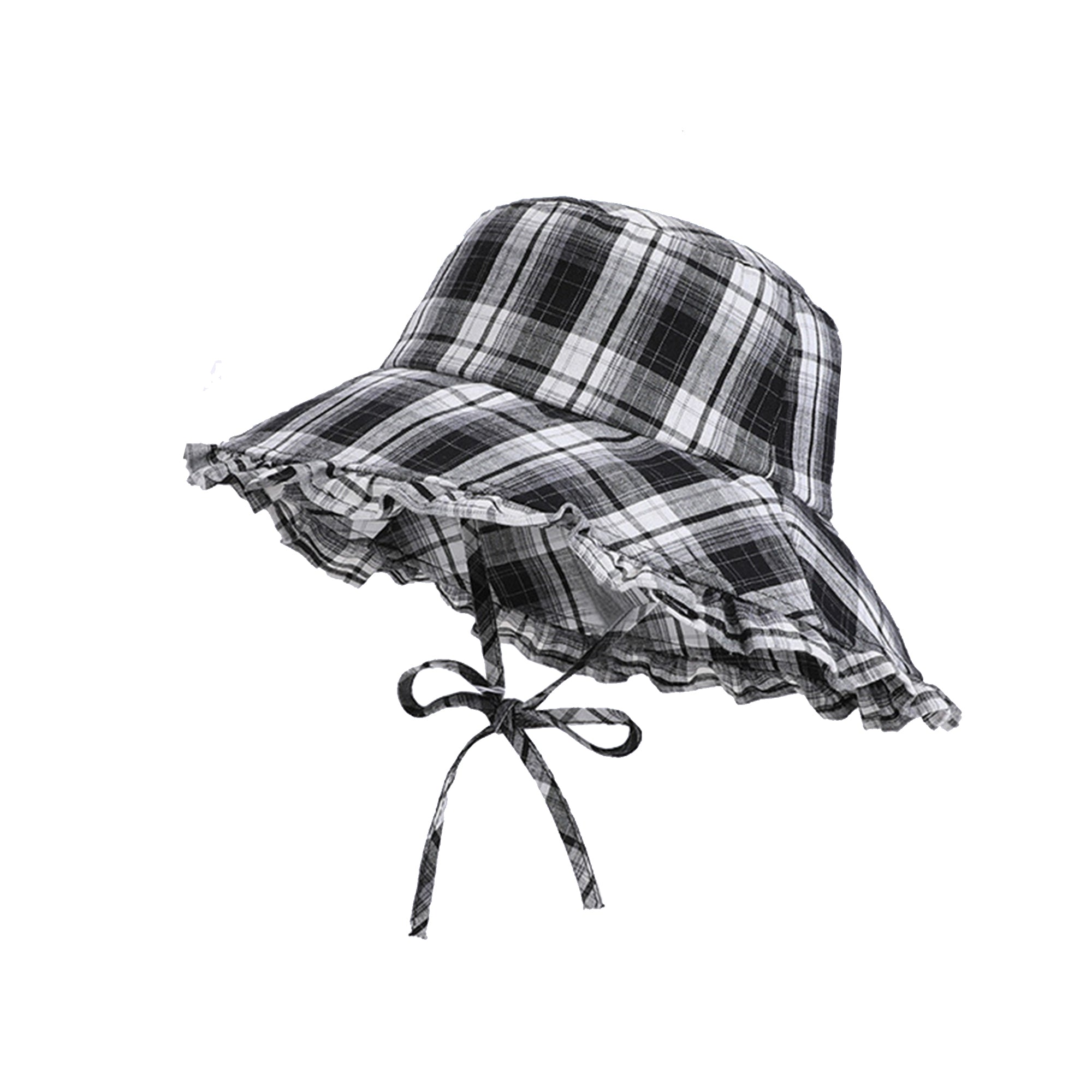 Anna-Kaci Women's Plaid Bucket Hat with Ruffle Brim Adjustable Sun Hat Lightweight Summer Beach Sun Hat