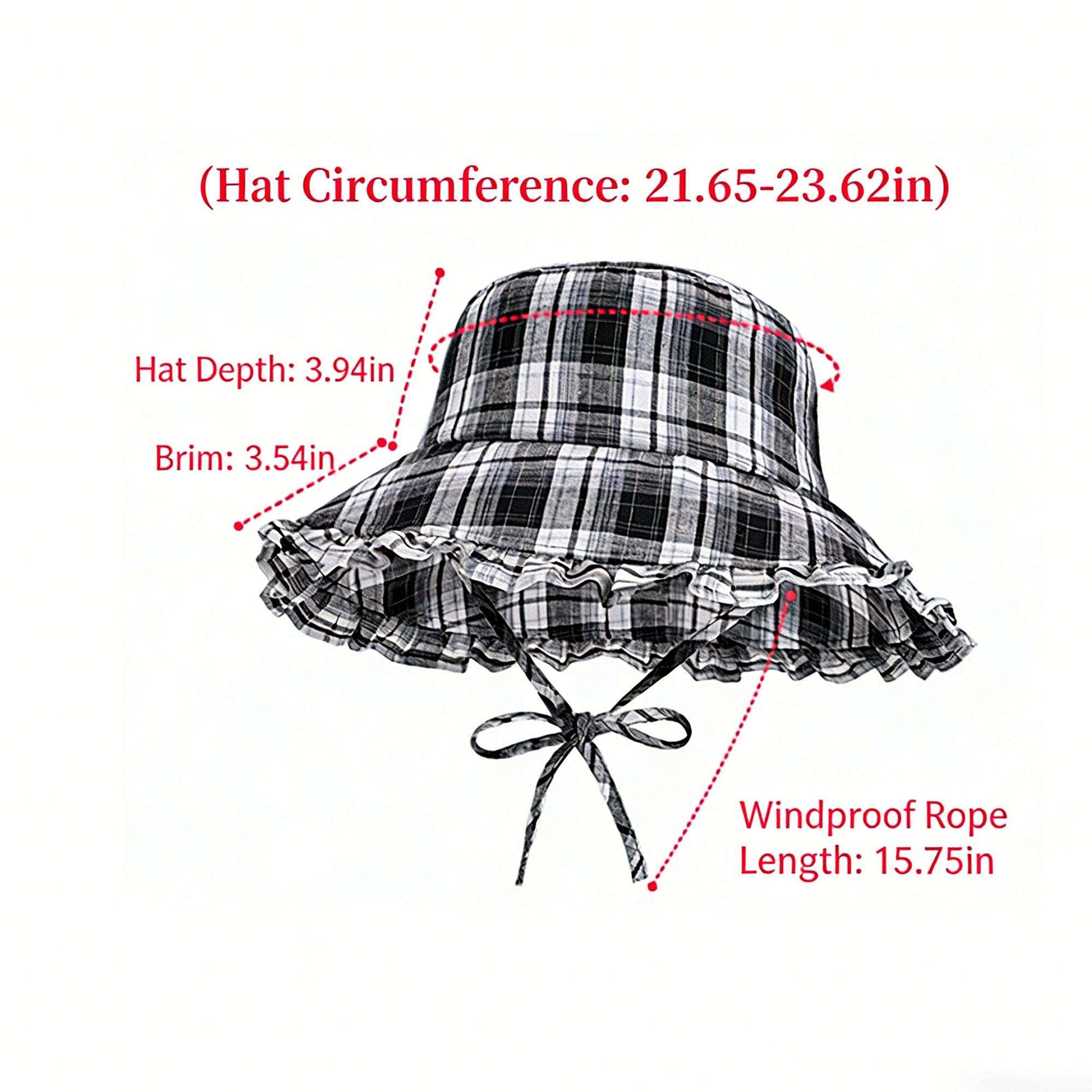 Anna-Kaci Women's Plaid Bucket Hat with Ruffle Brim Adjustable Sun Hat Lightweight Summer Beach Sun Hat