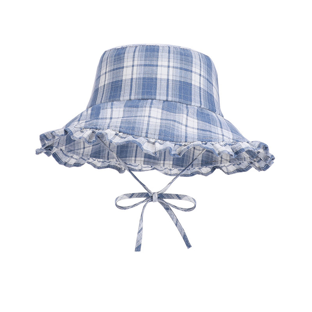 Anna-Kaci Women's Plaid Bucket Hat with Ruffle Brim Adjustable Sun Hat Lightweight Summer Beach Sun Hat