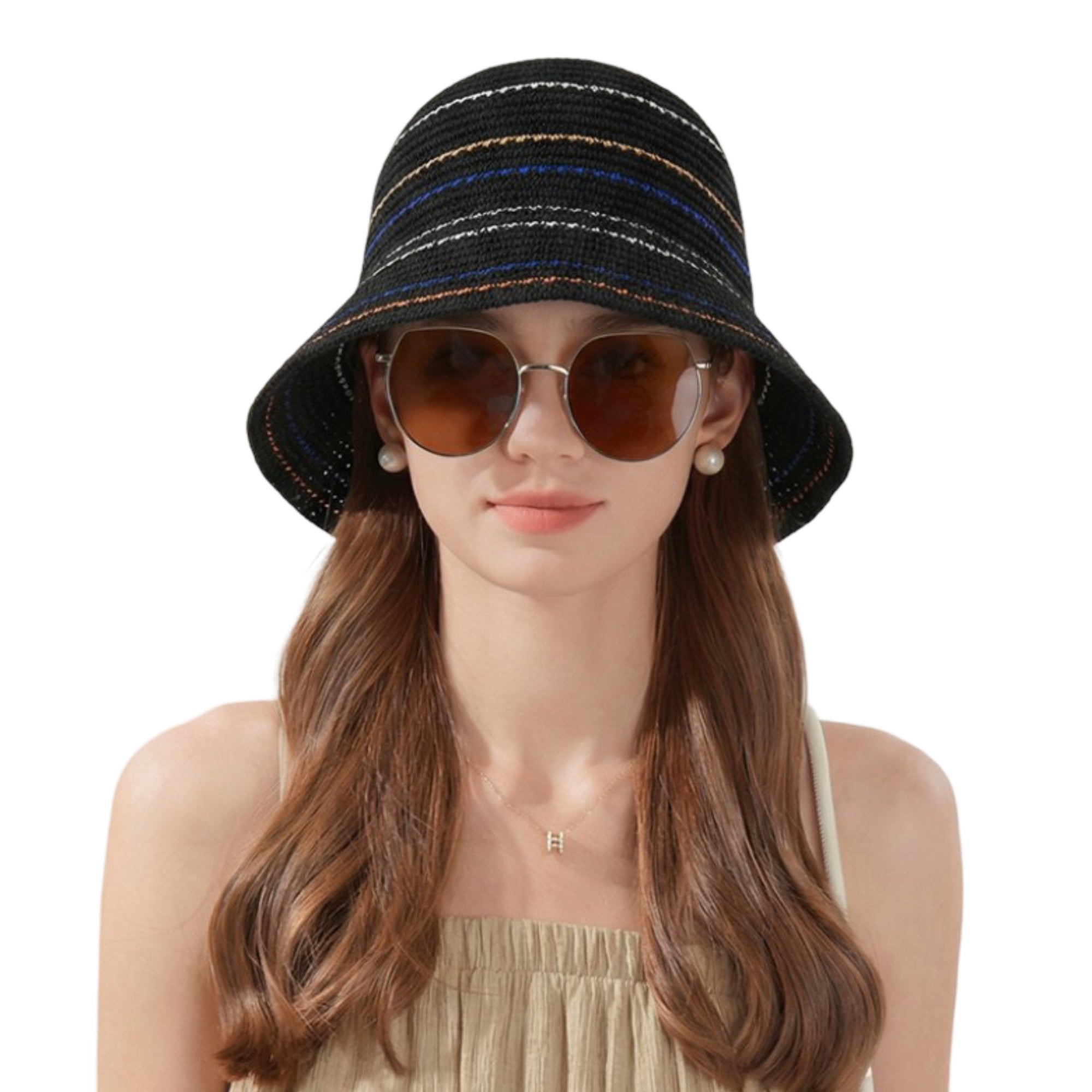Anna-Kaci Womens Straw Bucket Hat Breathable Woven Sun Hat Lightweight Packable Summer Beach Hat