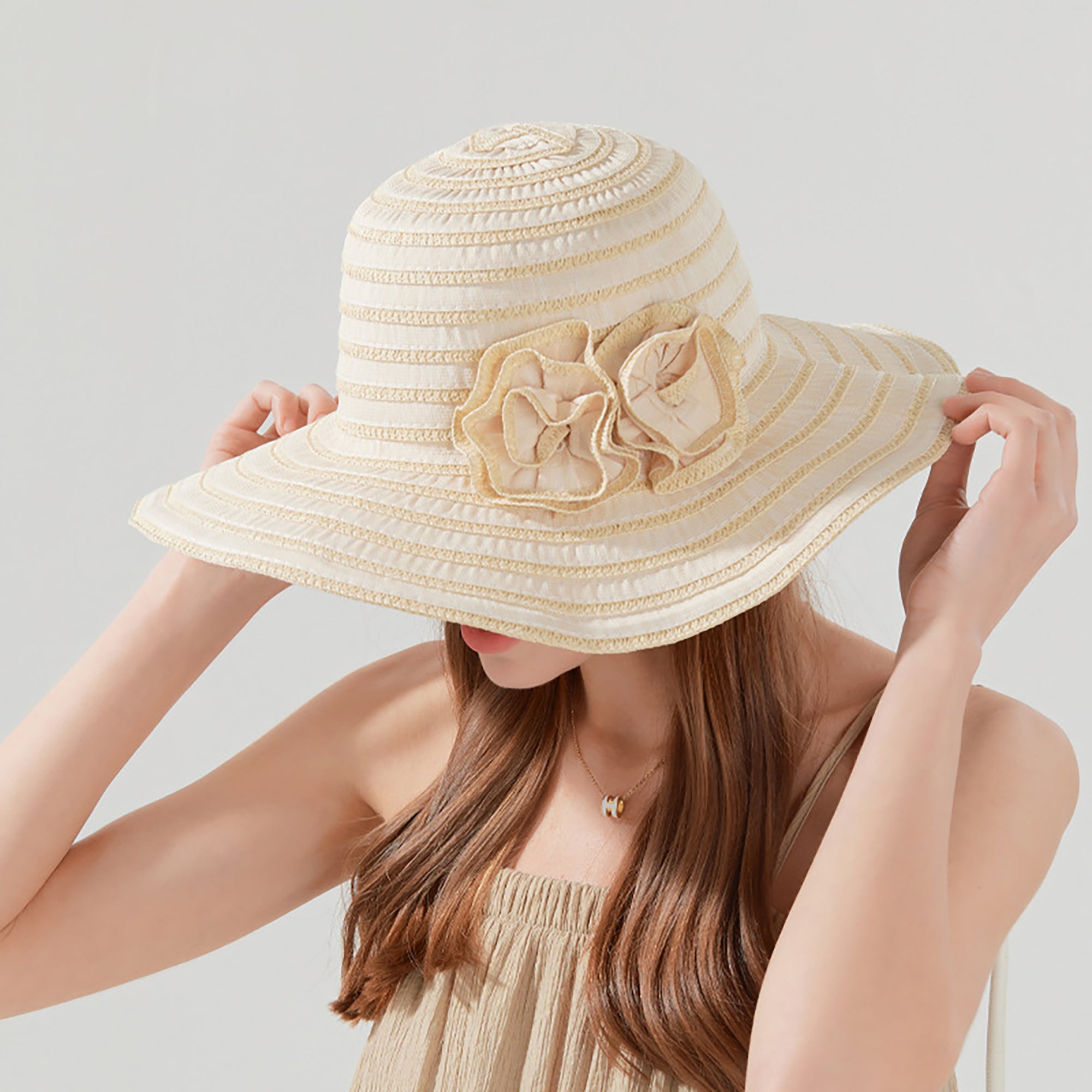 Anna-Kaci Womens Straw Sun Hat with Floral Accent Summer Beach Hat with Adjustable Chin Strap