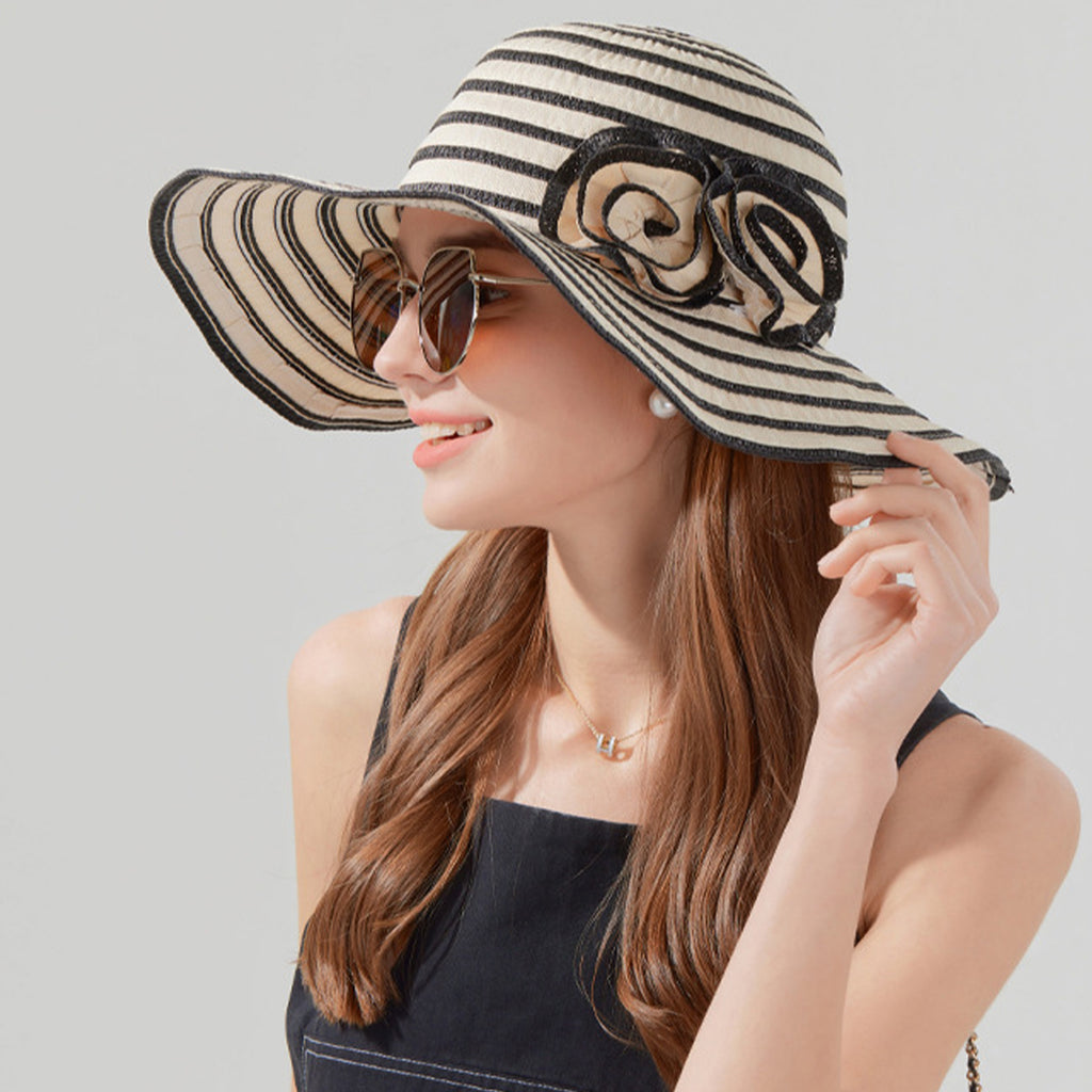 Anna-Kaci Womens Straw Sun Hat with Floral Accent Summer Beach Hat with Adjustable Chin Strap