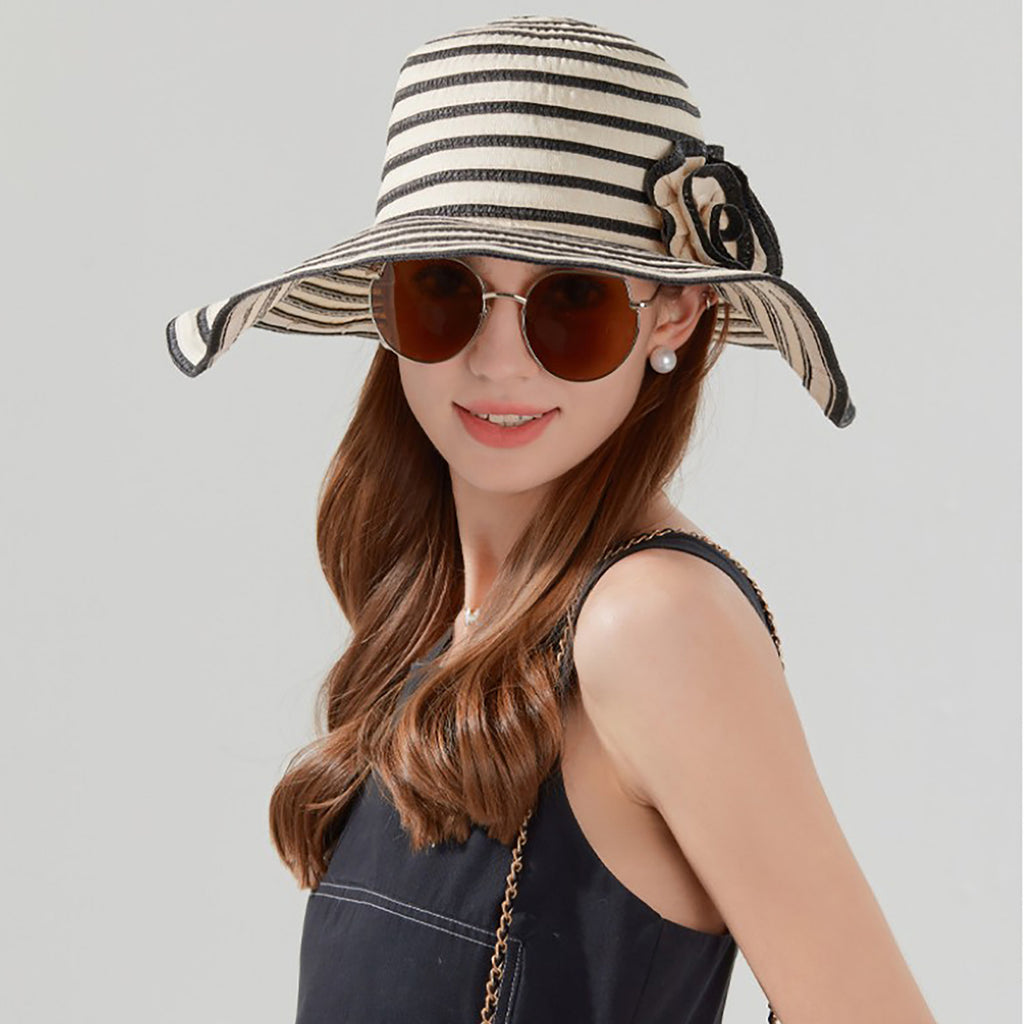 Anna-Kaci Womens Straw Sun Hat with Floral Accent Summer Beach Hat with Adjustable Chin Strap