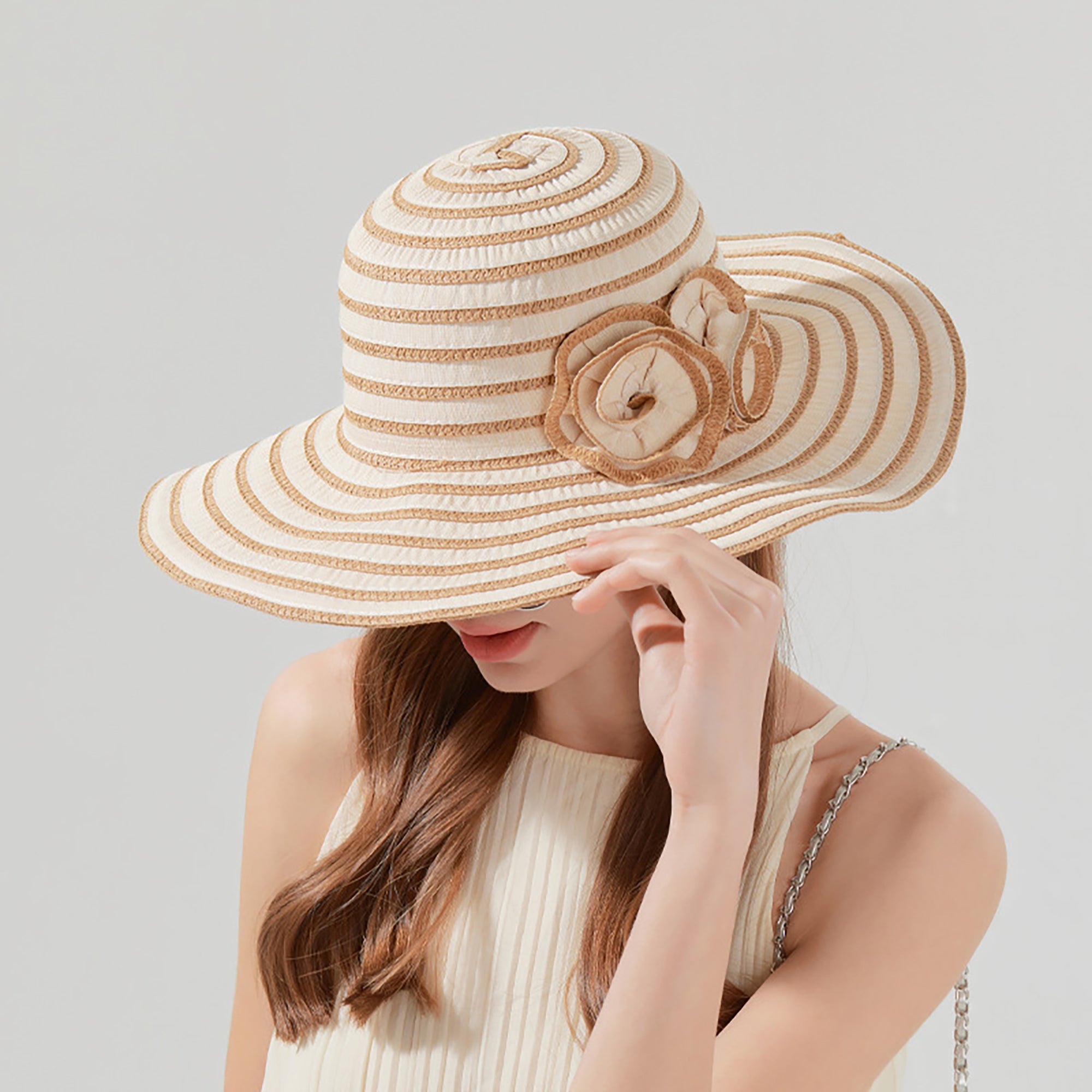Anna-Kaci Womens Straw Sun Hat with Floral Accent Summer Beach Hat with Adjustable Chin Strap