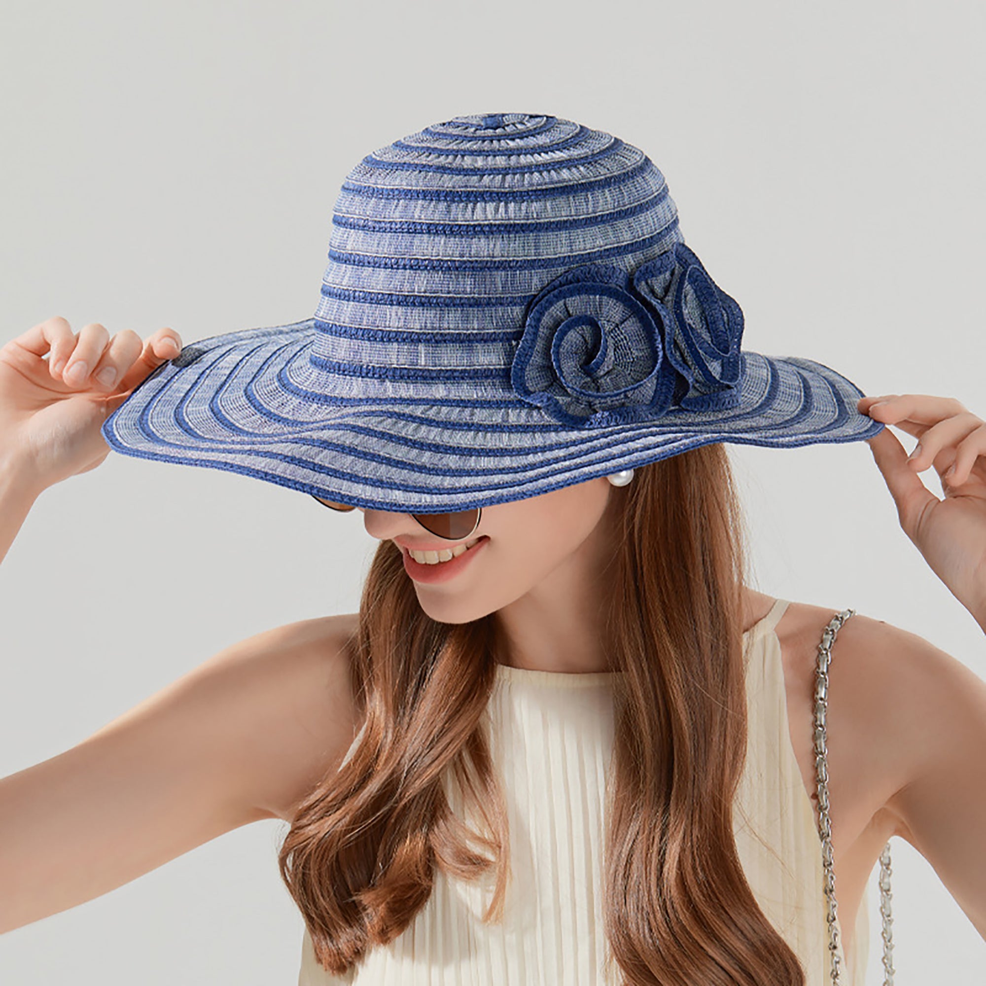 Anna-Kaci Womens Straw Sun Hat with Floral Accent Summer Beach Hat with Adjustable Chin Strap