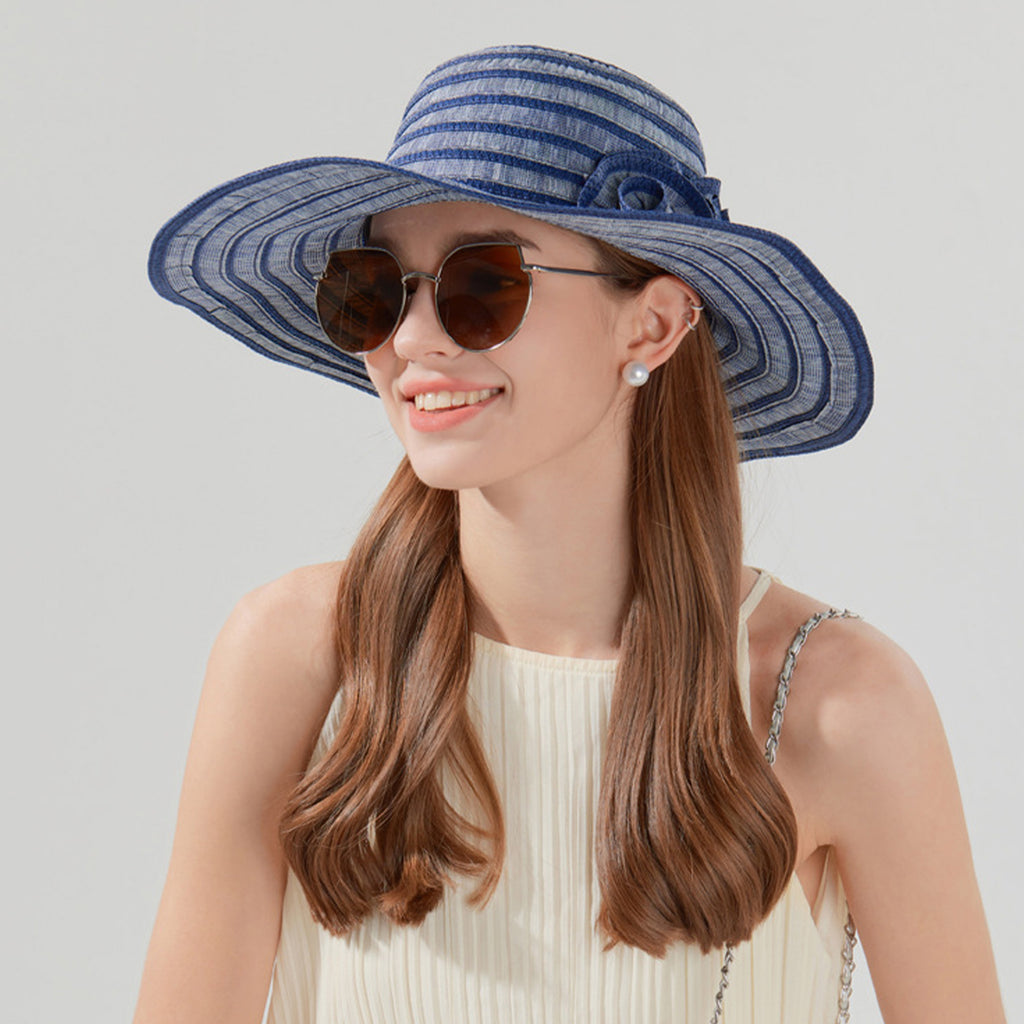 Anna-Kaci Womens Straw Sun Hat with Floral Accent Summer Beach Hat with Adjustable Chin Strap