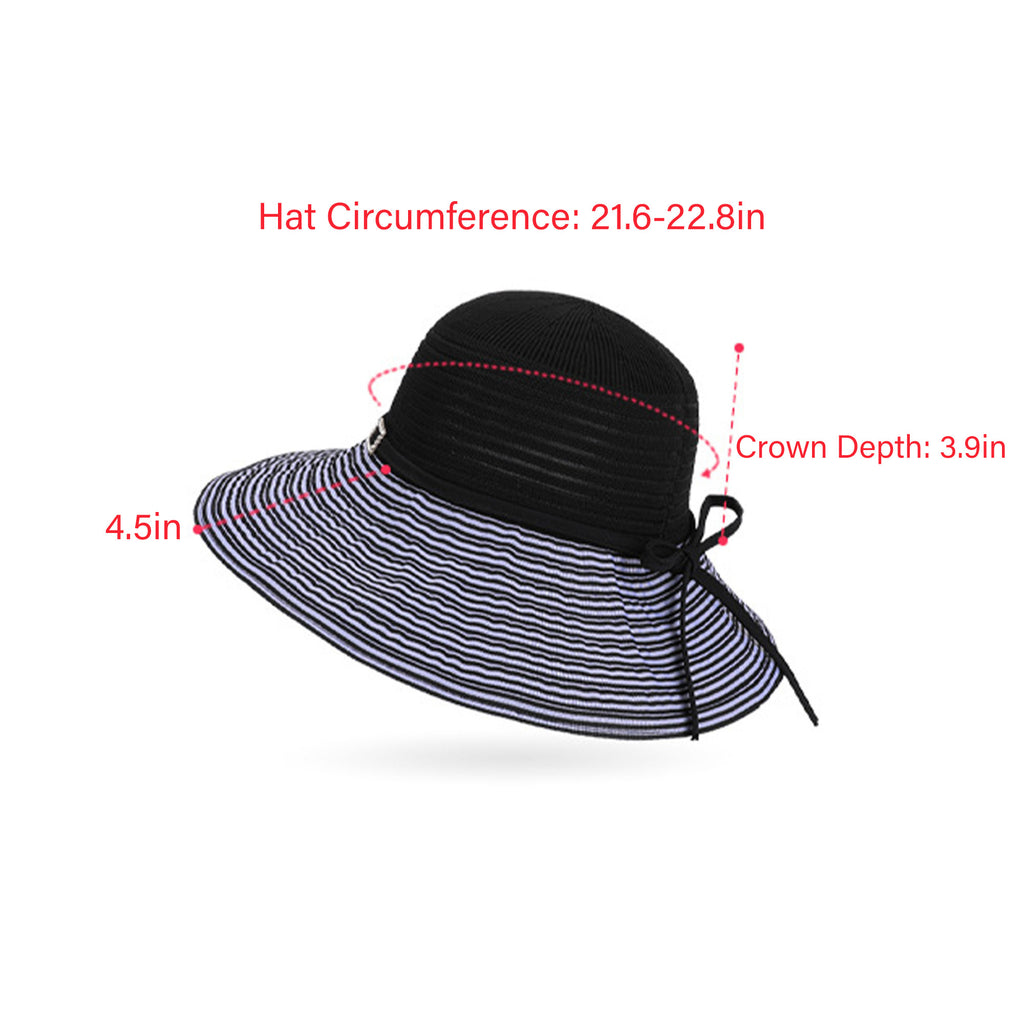 Anna-Kaci Womens Wide Brim Straw Sun Hat with Contrast Stripe Brim Bow Detail Lightweight Beach Hat