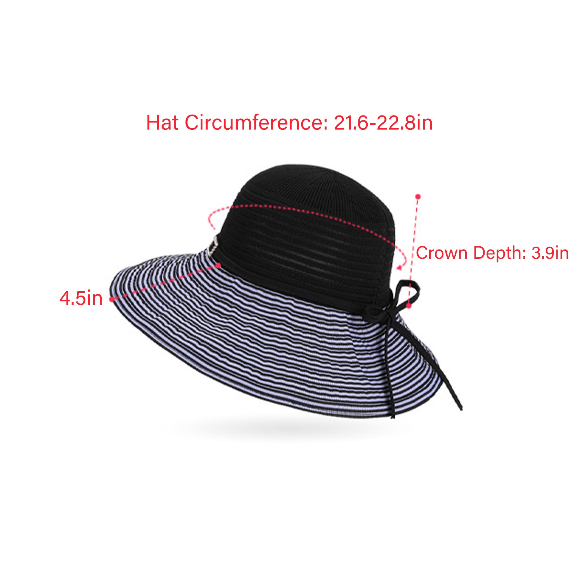 Anna-Kaci Womens Wide Brim Straw Sun Hat with Contrast Stripe Brim Bow Detail Lightweight Beach Hat