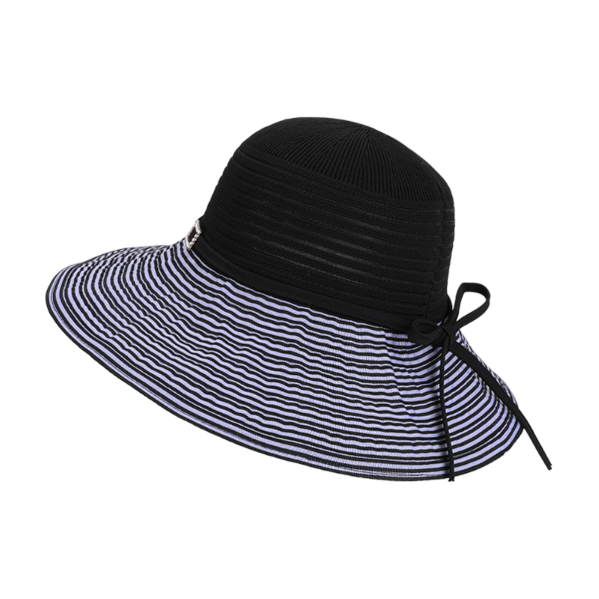 Anna-Kaci Womens Wide Brim Straw Sun Hat with Contrast Stripe Brim Bow Detail Lightweight Beach Hat