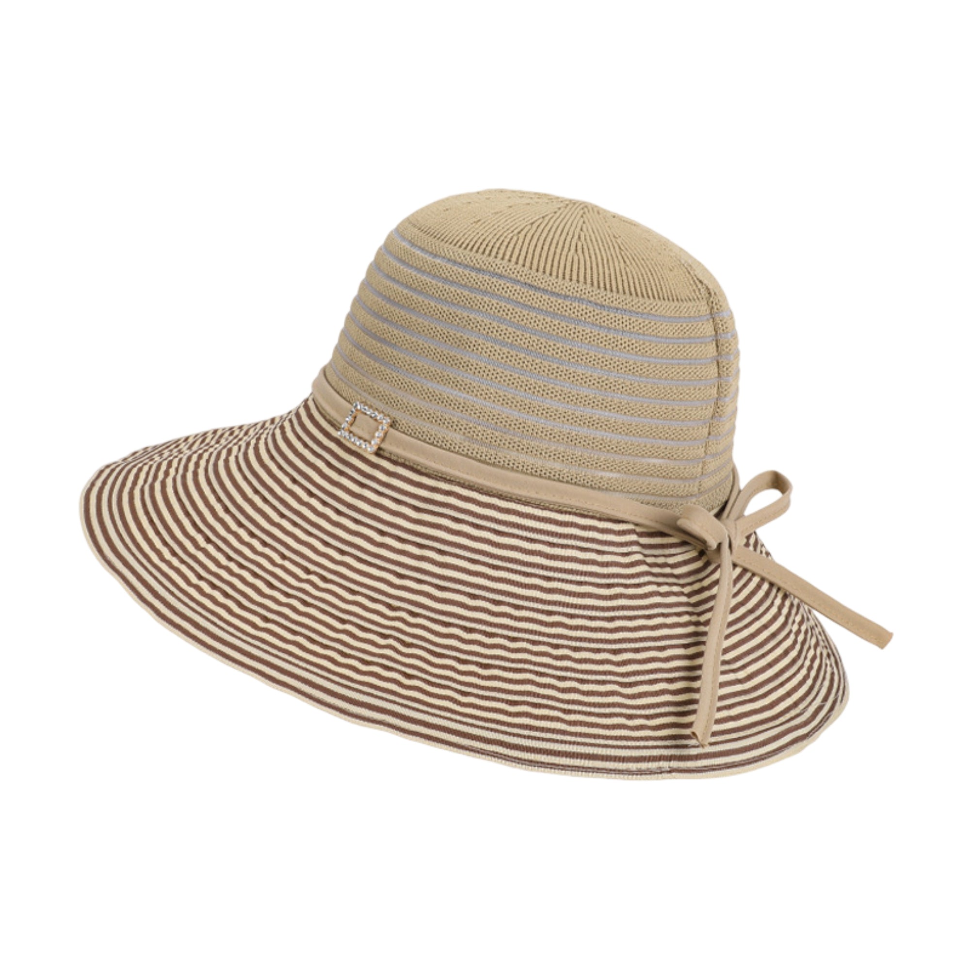 Anna-Kaci Womens Wide Brim Straw Sun Hat with Contrast Stripe Brim Bow Detail Lightweight Beach Hat