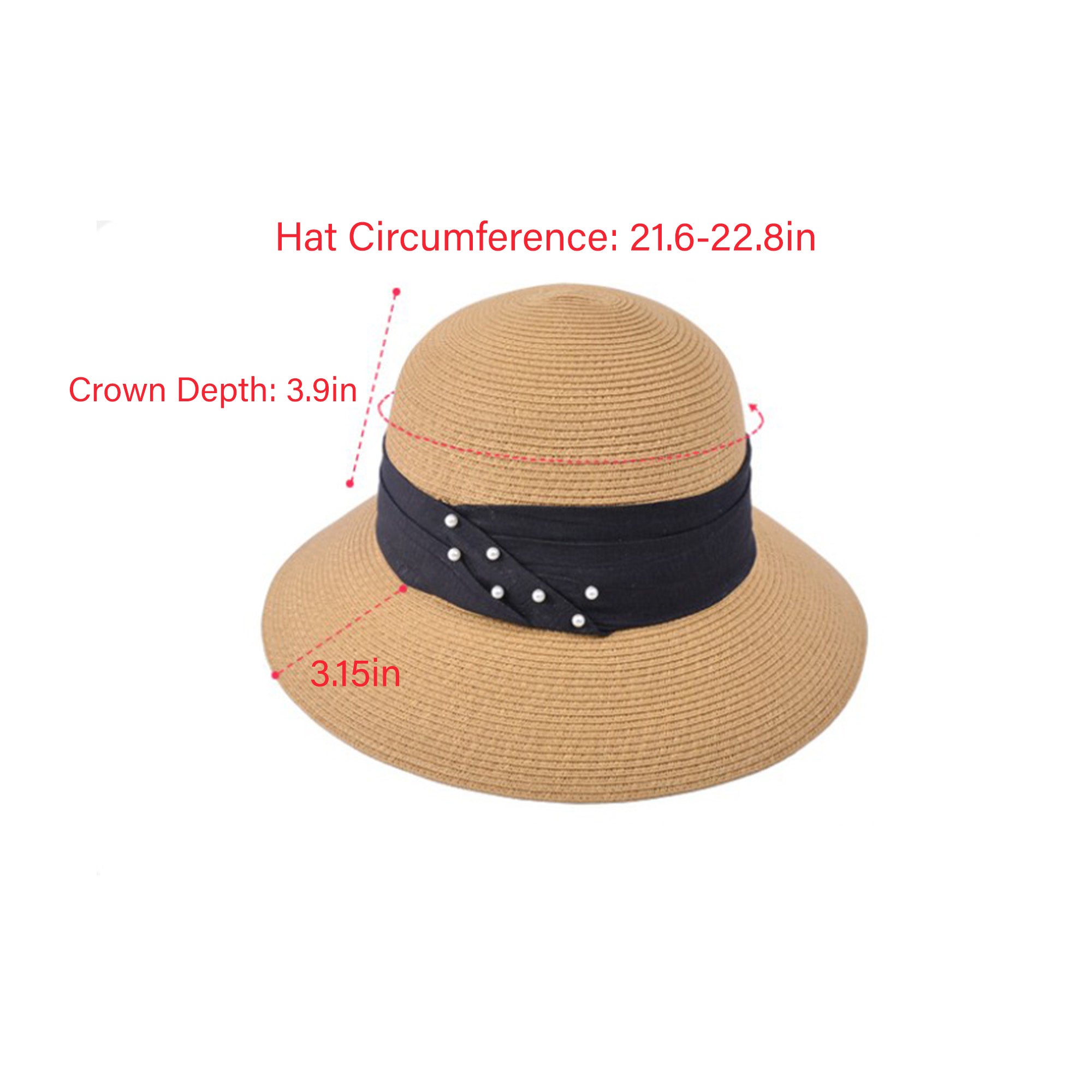 Anna-Kaci Womens Straw Sun Hat with Pearl Accent Band Lightweight Summer Beach Travel Hat