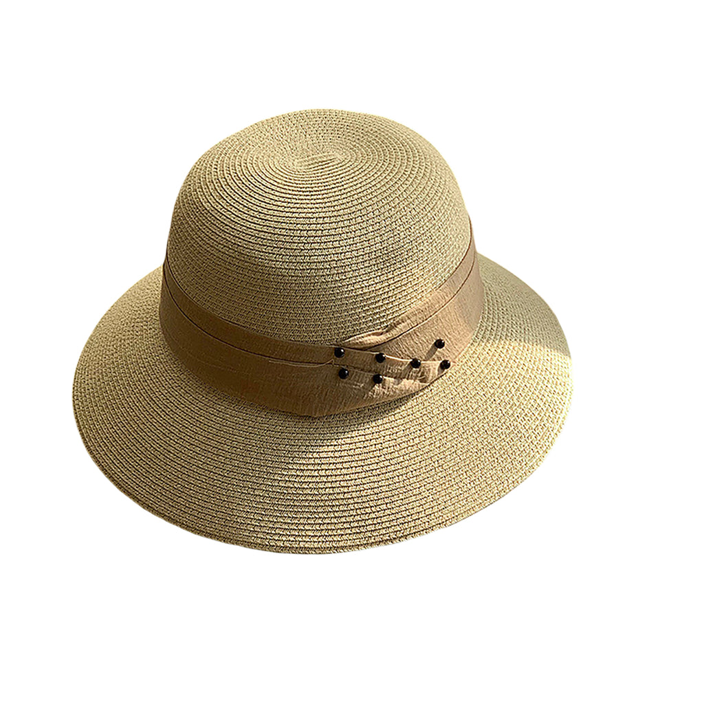 Anna-Kaci Womens Straw Sun Hat with Pearl Accent Band Lightweight Summer Beach Travel Hat