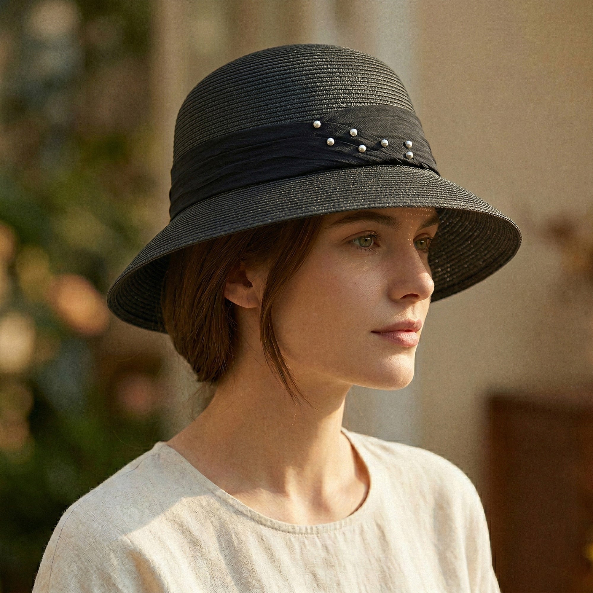 Anna-Kaci Womens Straw Sun Hat with Pearl Accent Band Lightweight Summer Beach Travel Hat