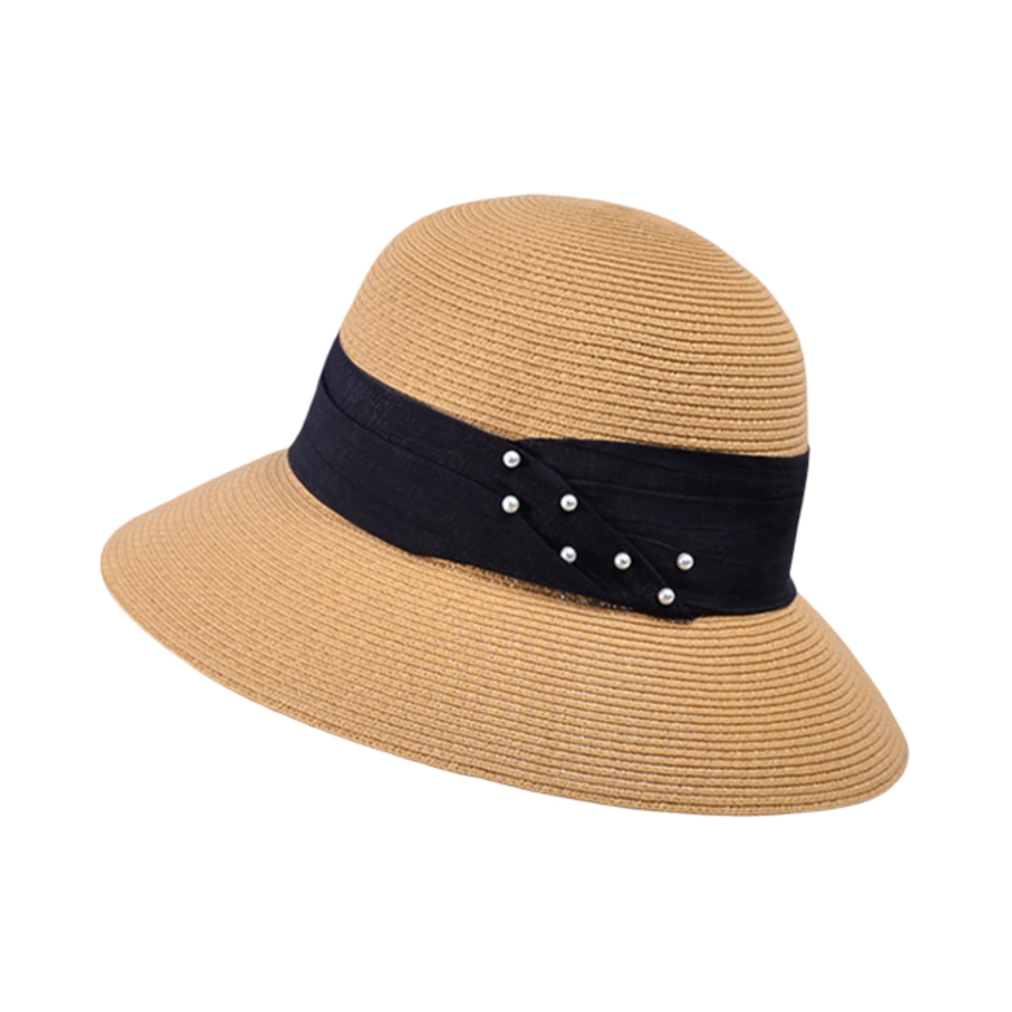 Anna-Kaci Womens Straw Sun Hat with Pearl Accent Band Lightweight Summer Beach Travel Hat