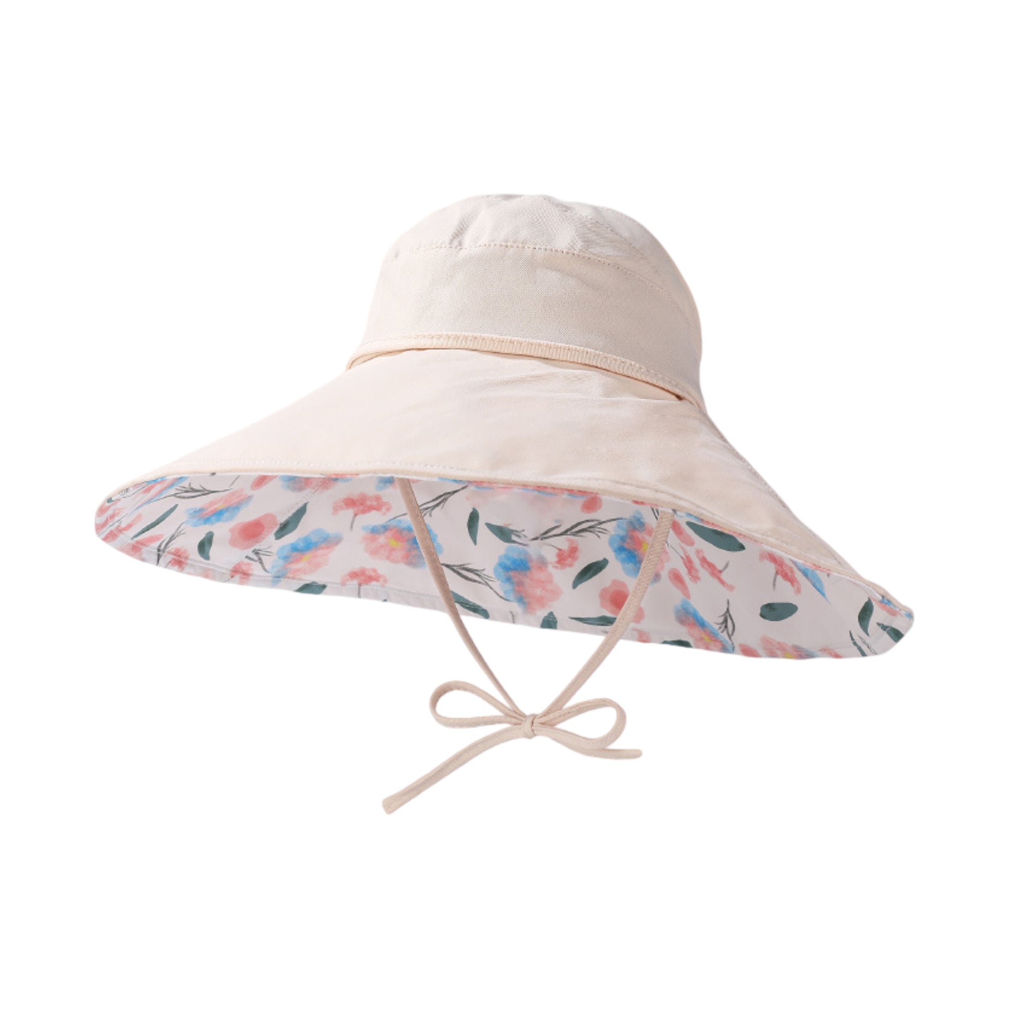 Anna-Kaci Womens Wide Brim Sun Hat with Floral Lining Ponytail Opening Lightweight Packable Beach Hat