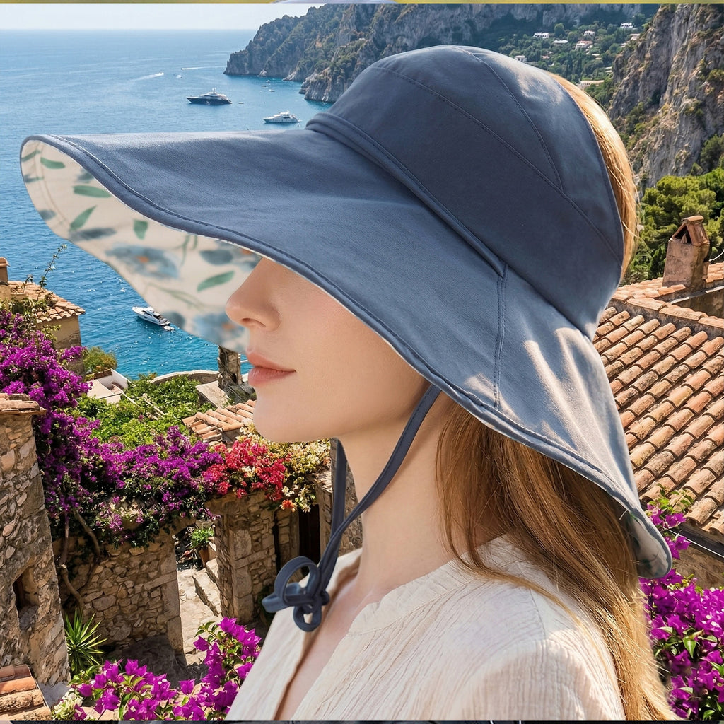 Anna-Kaci Womens Wide Brim Sun Hat with Floral Lining Ponytail Opening Lightweight Packable Beach Hat