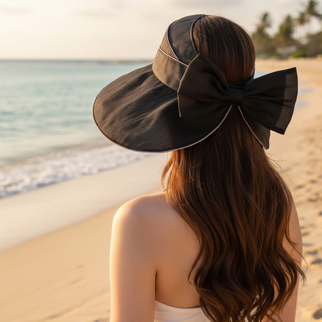 Anna-Kaci Womens Wide Brim Sun Hat Breathable Summer Beach Hat with Bow Detail and Ponytail Opening