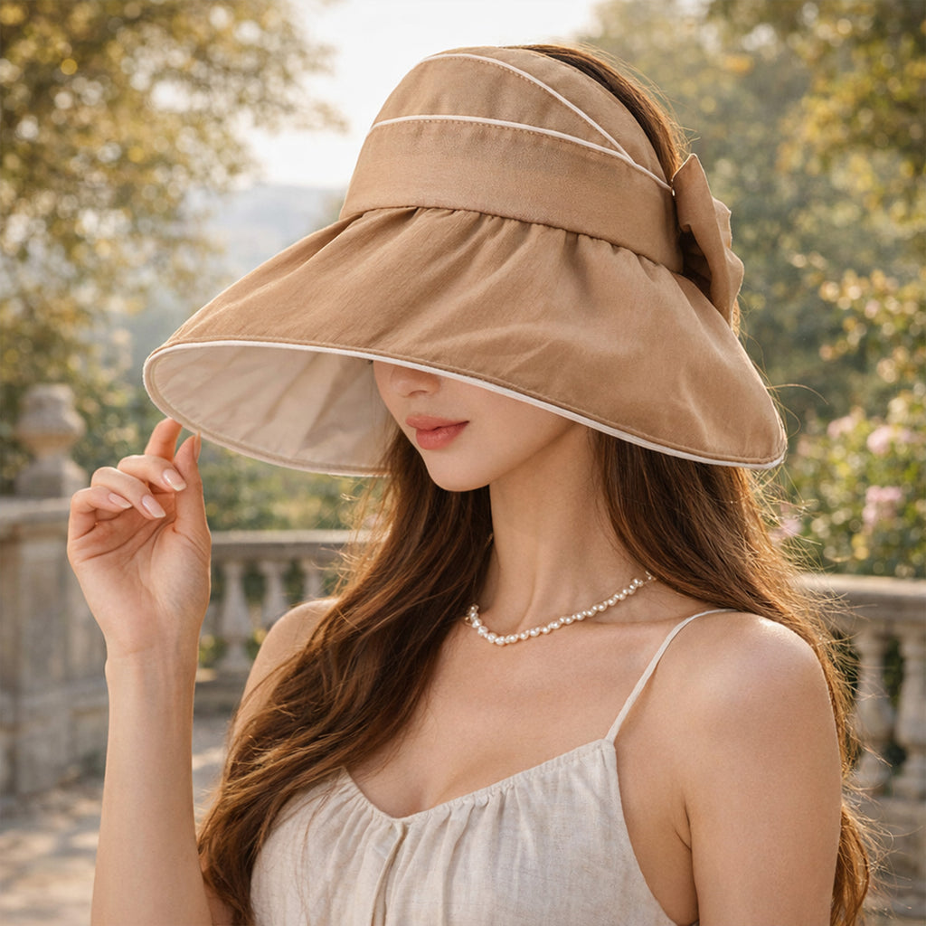 Anna-Kaci Womens Wide Brim Sun Hat Breathable Summer Beach Hat with Bow Detail and Ponytail Opening