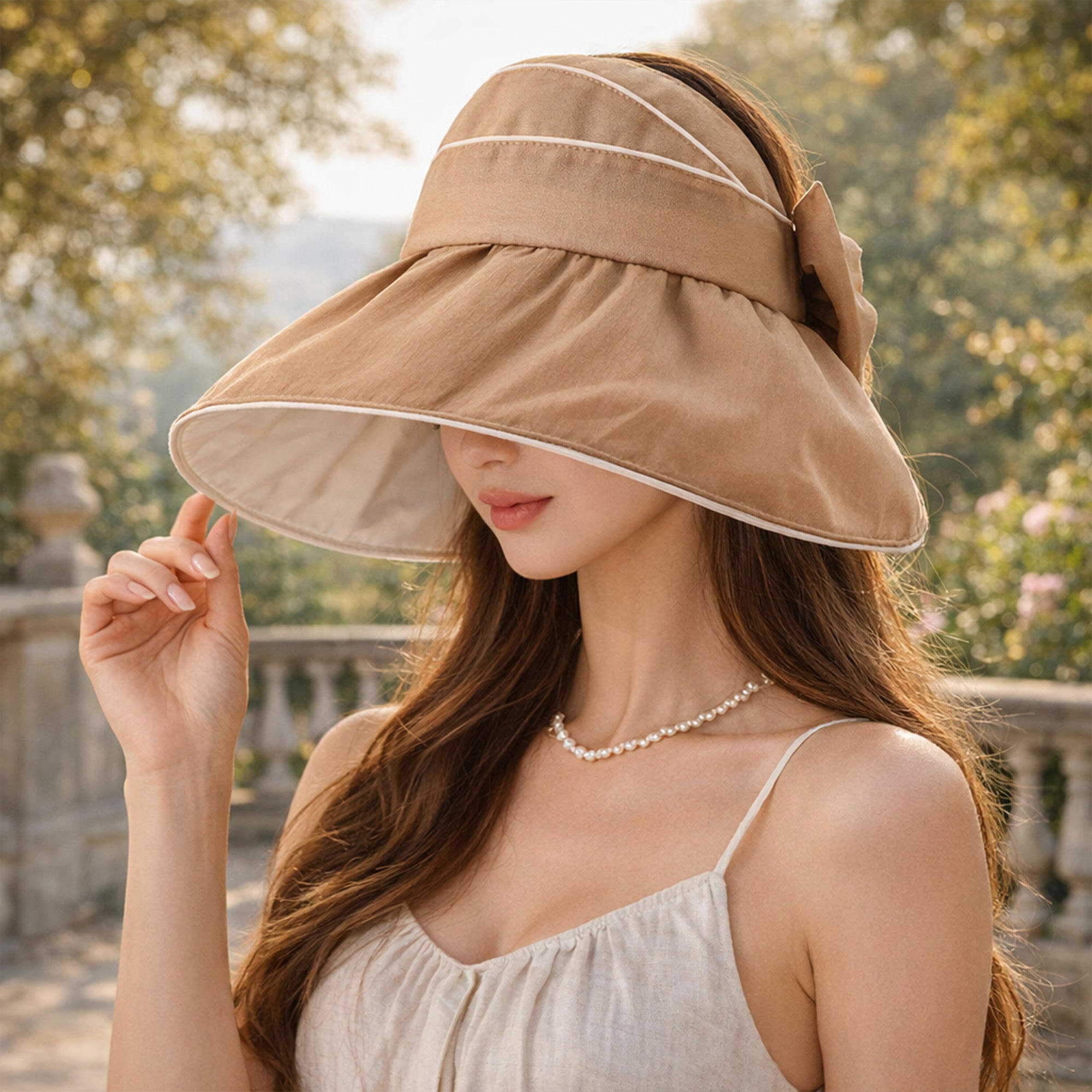 Anna-Kaci Womens Wide Brim Sun Hat Breathable Summer Beach Hat with Bow Detail and Ponytail Opening