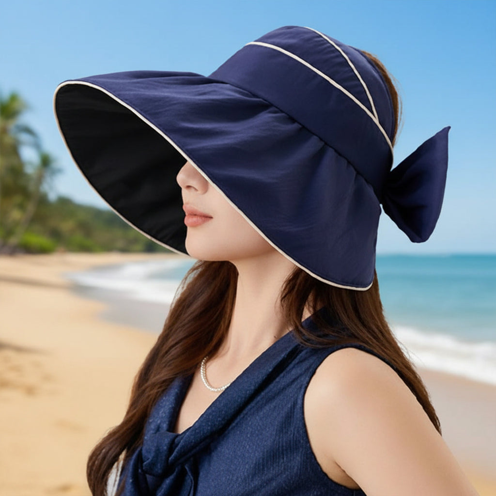 Anna-Kaci Womens Wide Brim Sun Hat Breathable Summer Beach Hat with Bow Detail and Ponytail Opening