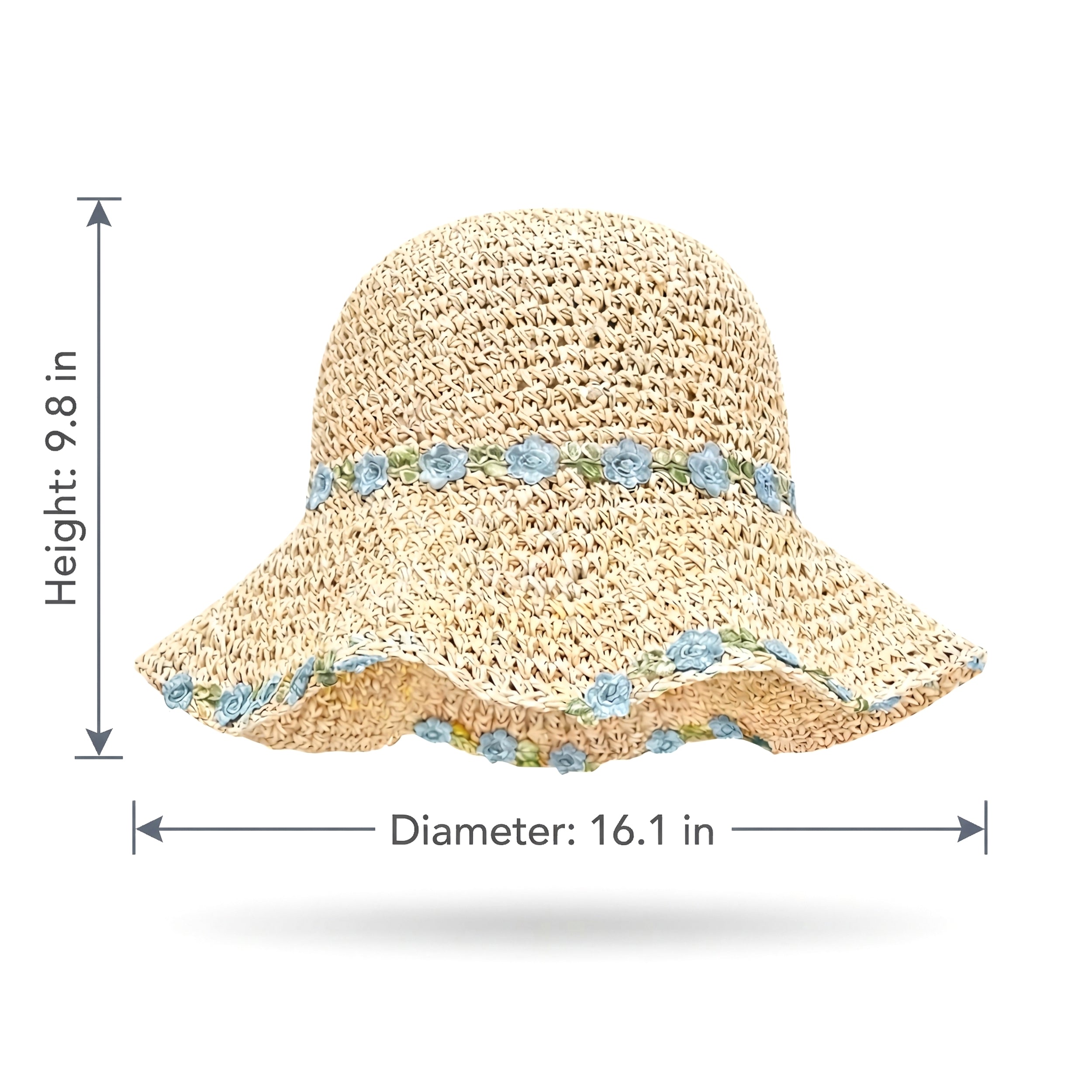 Anna-Kaci Women's Straw Sun Hat Wide Brim Floppy Beach Hat with Floral Trim Foldable Summer UV Protection