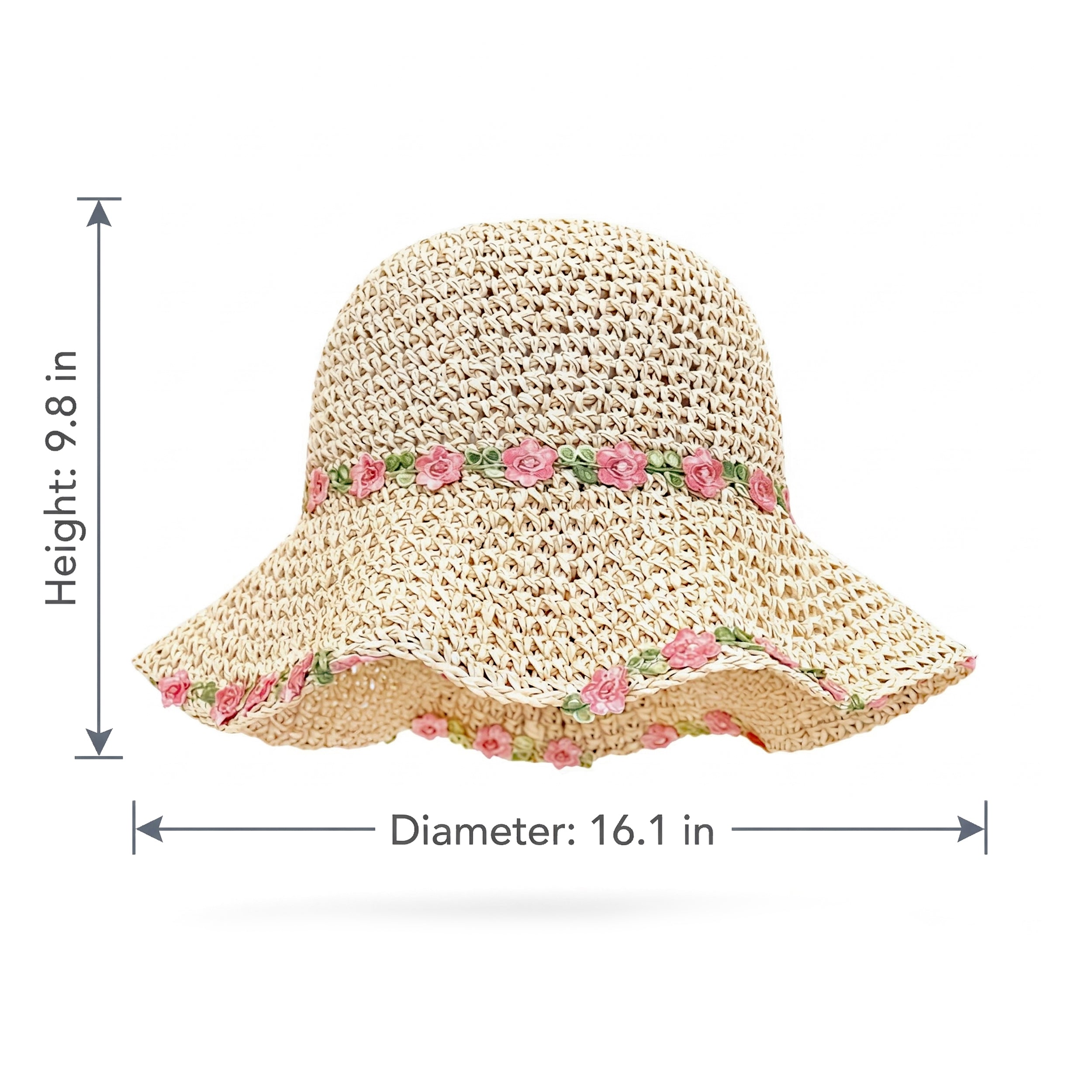 Anna-Kaci Women's Straw Sun Hat Wide Brim Floppy Beach Hat with Floral Trim Foldable Summer UV Protection