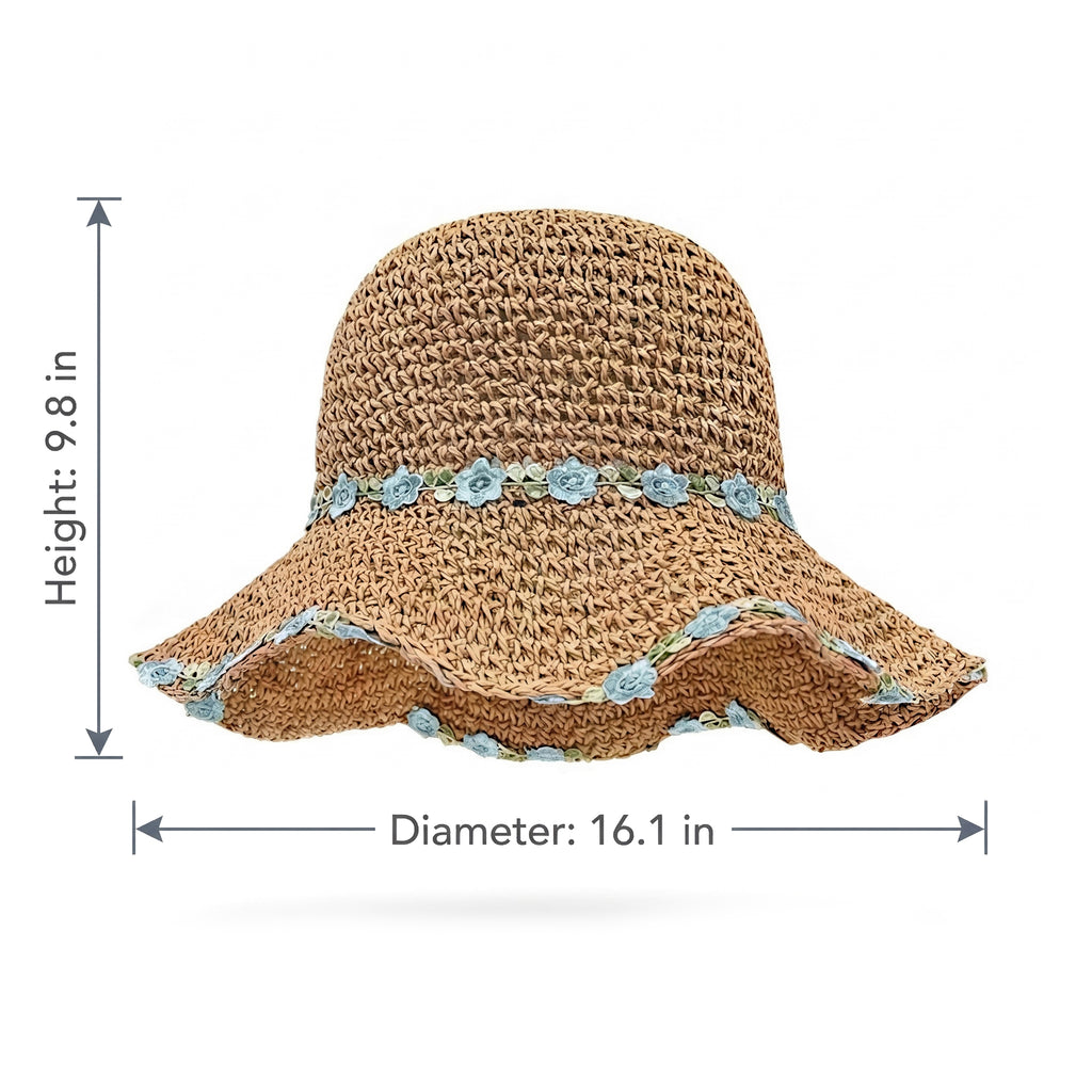 Anna-Kaci Women's Straw Sun Hat Wide Brim Floppy Beach Hat with Floral Trim Foldable Summer UV Protection