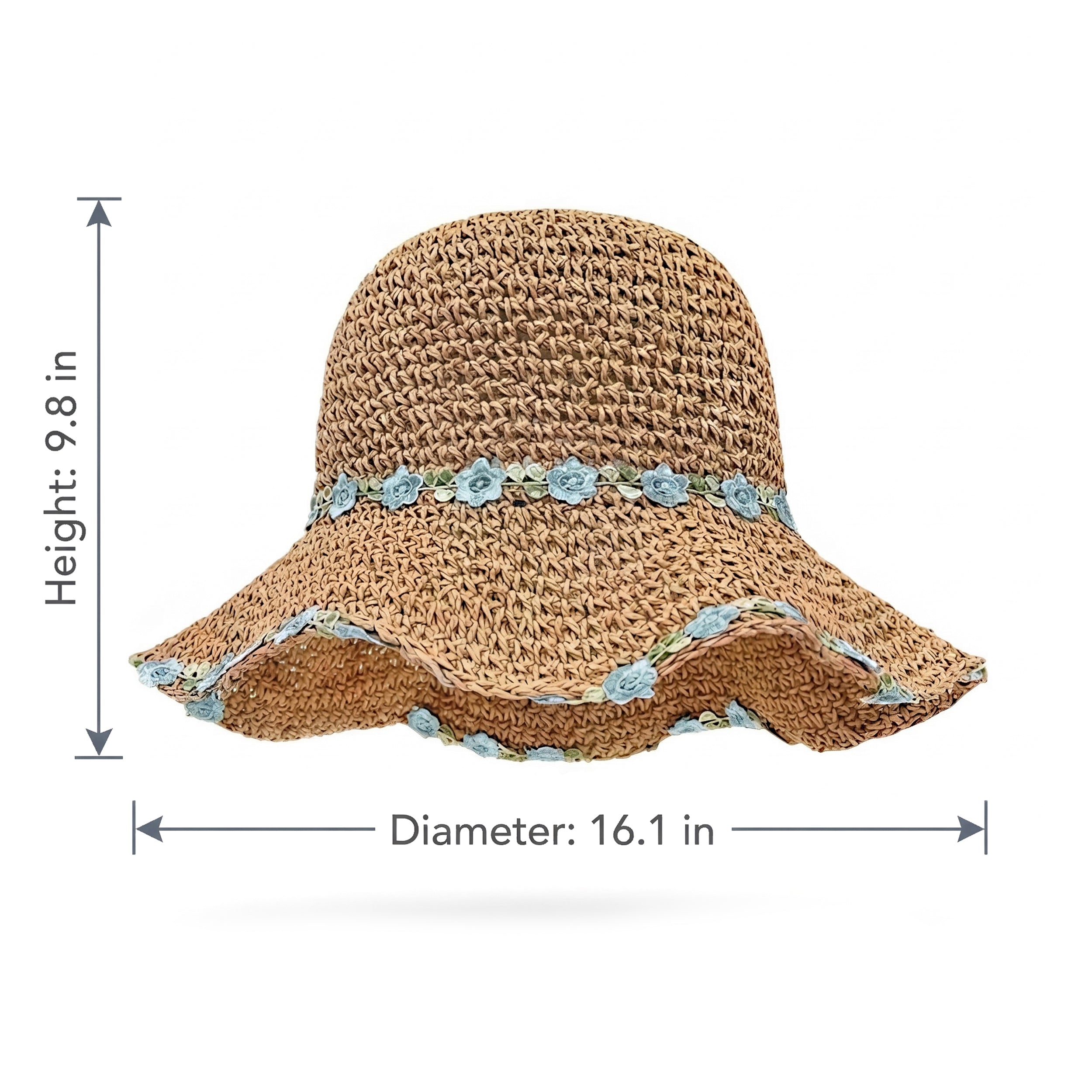 Anna-Kaci Women's Straw Sun Hat Wide Brim Floppy Beach Hat with Floral Trim Foldable Summer UV Protection