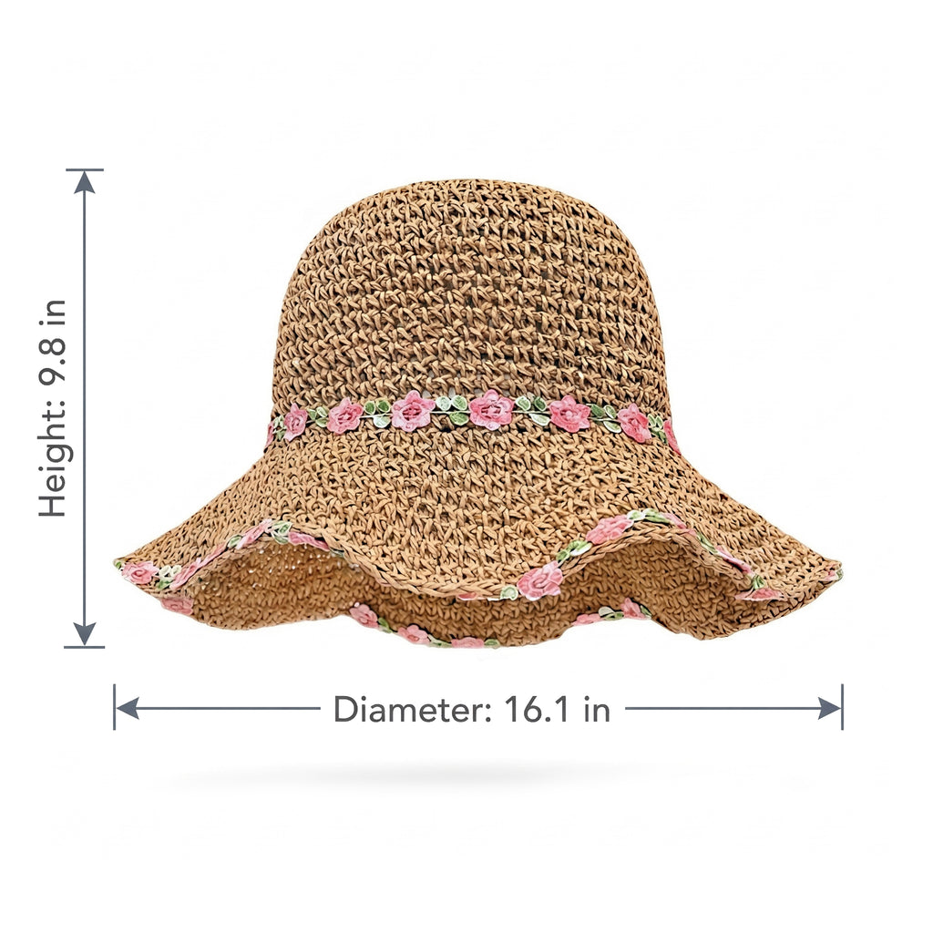 Anna-Kaci Women's Straw Sun Hat Wide Brim Floppy Beach Hat with Floral Trim Foldable Summer UV Protection