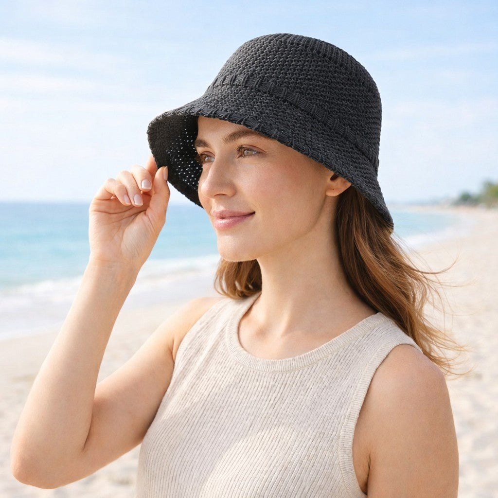 Anna-Kaci Women's Straw Bucket Hat Lightweight Woven Sun Hat Packable Summer Beach Hat with Breathable Design