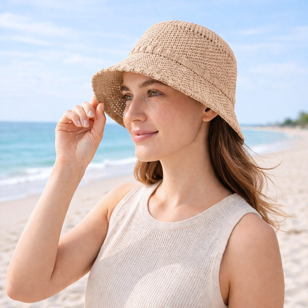 Anna-Kaci Women's Straw Bucket Hat Lightweight Woven Sun Hat Packable Summer Beach Hat with Breathable Design