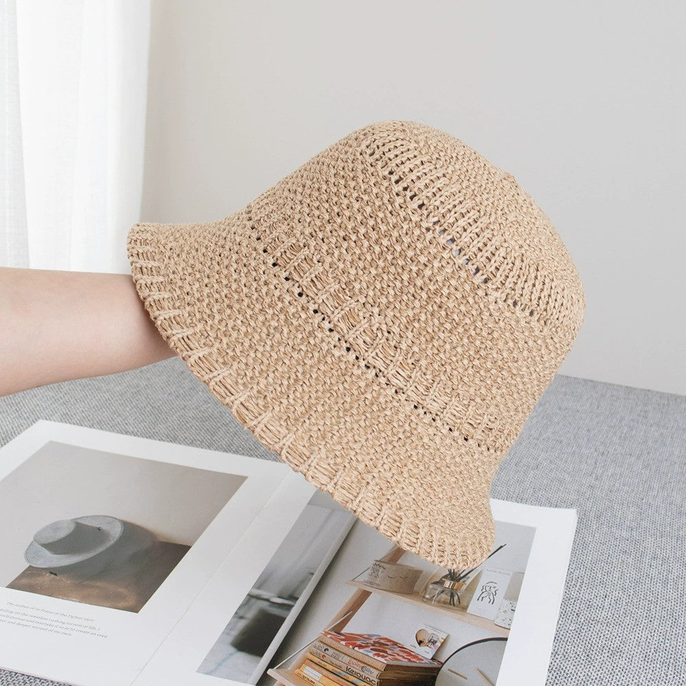 Anna-Kaci Women's Straw Bucket Hat Lightweight Woven Sun Hat Packable Summer Beach Hat with Breathable Design