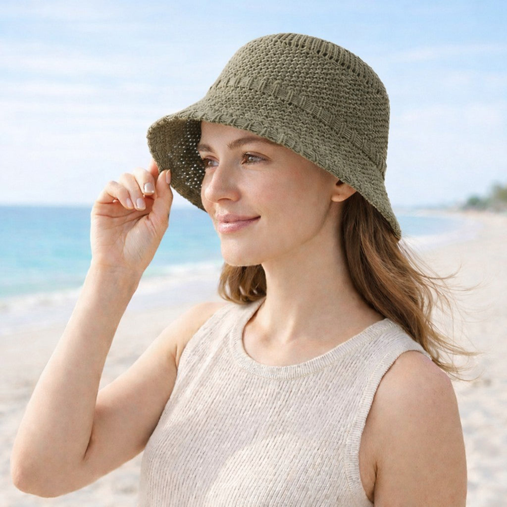 Anna-Kaci Women's Straw Bucket Hat Lightweight Woven Sun Hat Packable Summer Beach Hat with Breathable Design