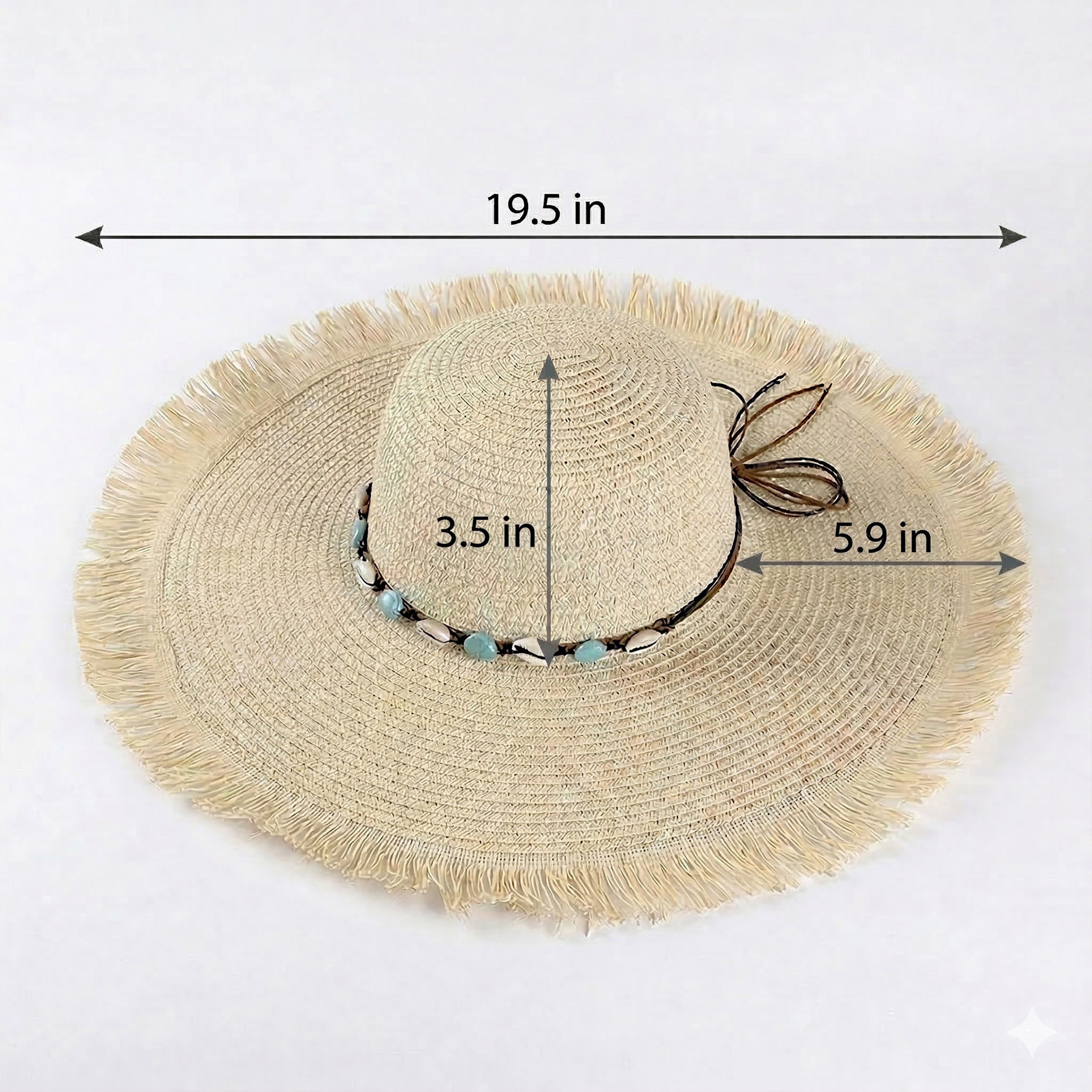 Anna-Kaci Wide Brim Straw Sun Hat with Fringe Edge and Beaded Band Summer Beach Sun Protection Hat