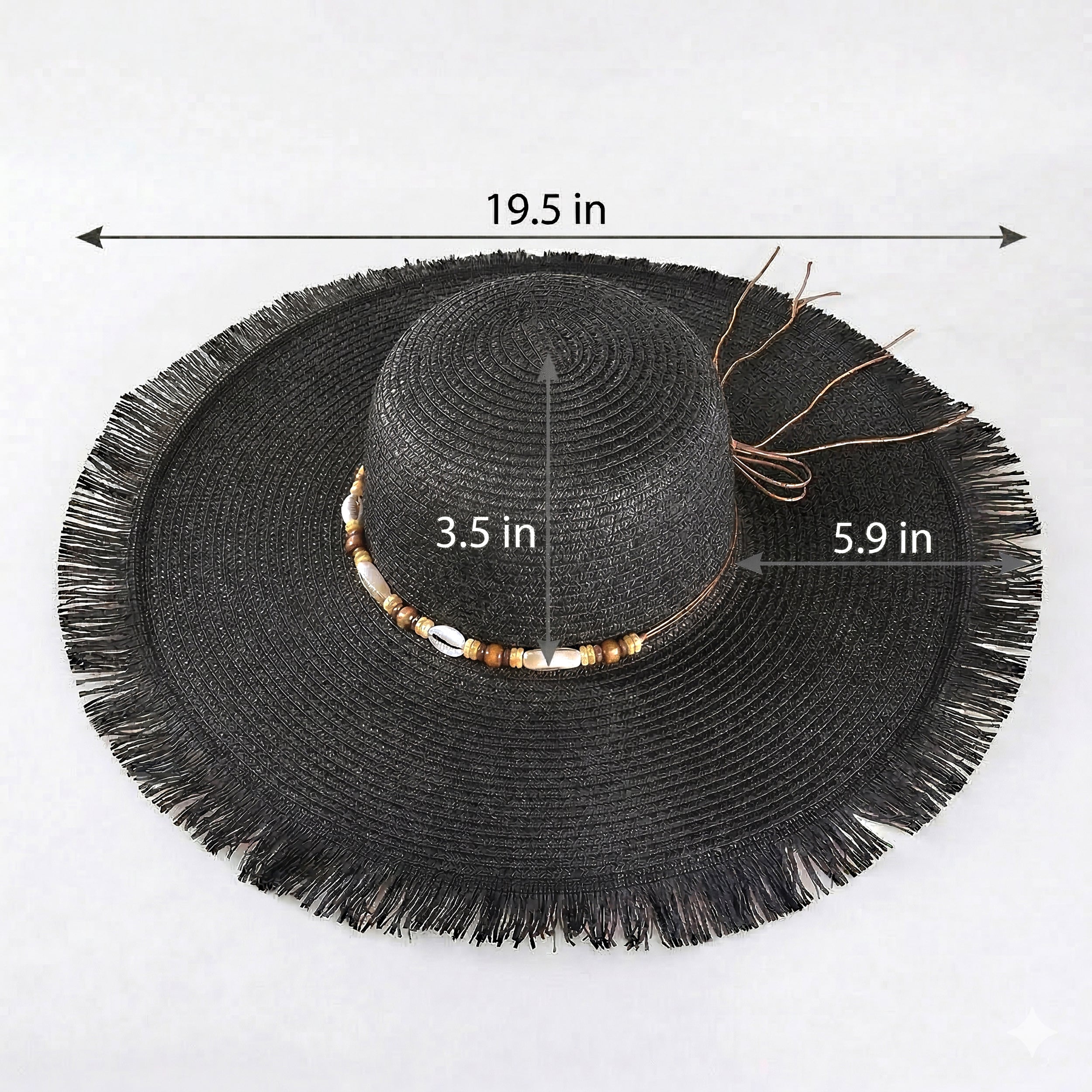 Anna-Kaci Wide Brim Straw Sun Hat with Fringe Edge and Beaded Band Summer Beach Sun Protection Hat