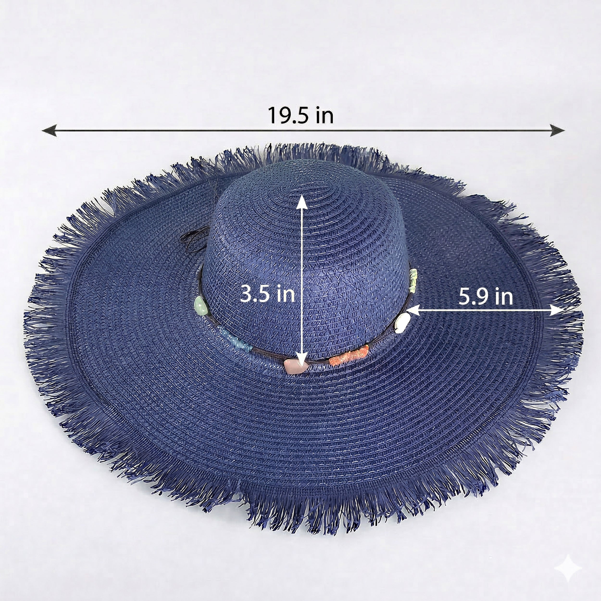 Anna-Kaci Wide Brim Straw Sun Hat with Fringe Edge and Beaded Band Summer Beach Sun Protection Hat