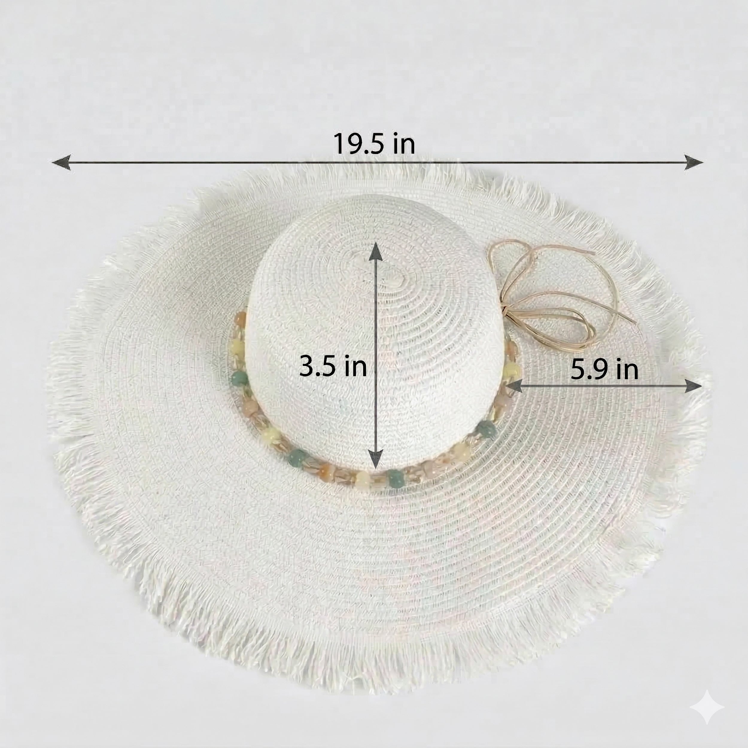 Anna-Kaci Wide Brim Straw Sun Hat with Fringe Edge and Beaded Band Summer Beach Sun Protection Hat